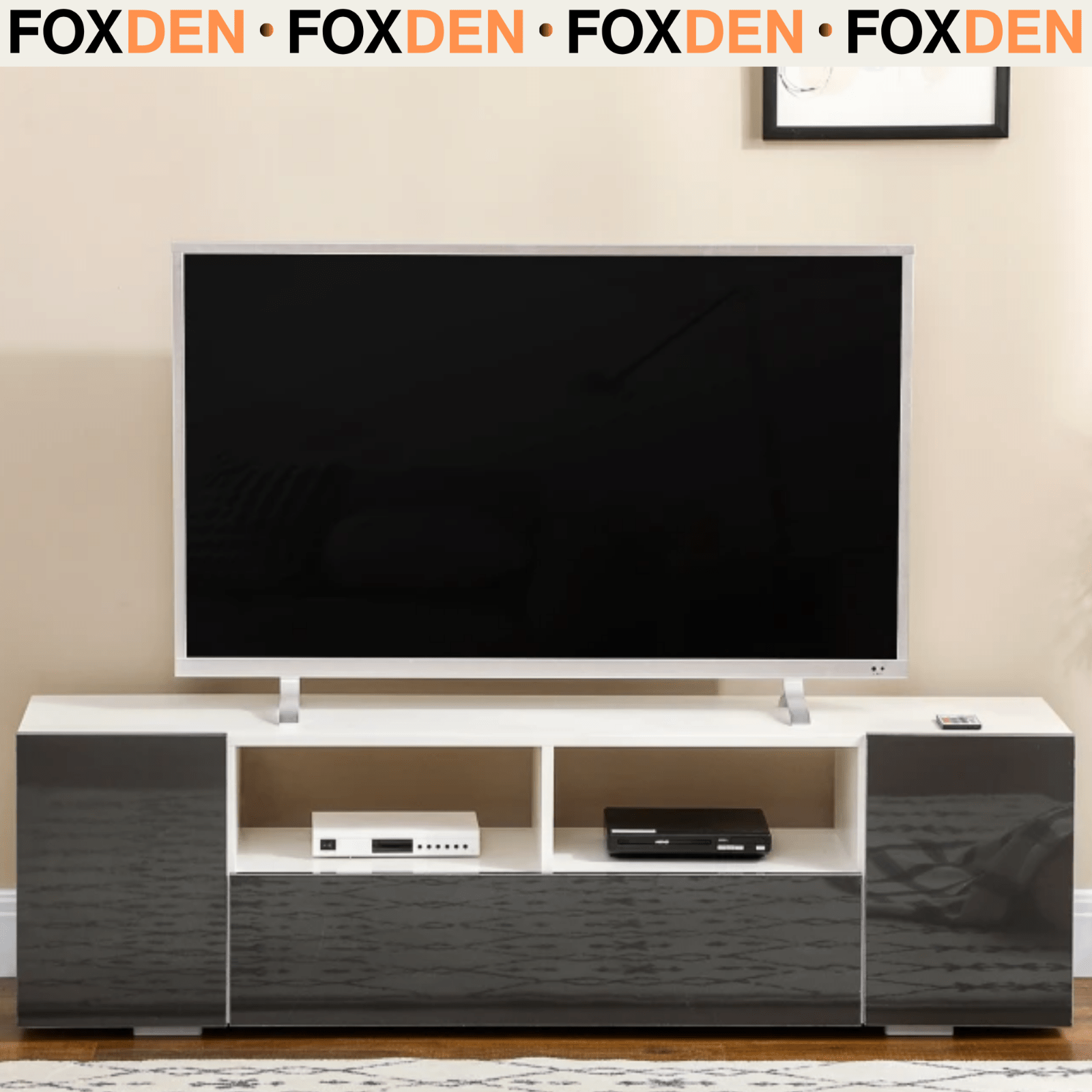 Large TV Stand Cabinet with Storage Lights High Gloss Grey TV Media Unit Shelves - Home and Garden Furniture Shop - rustic - furniture