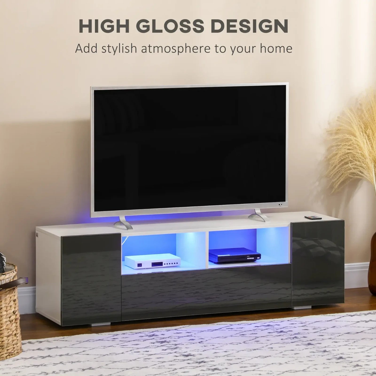 Large TV Stand Cabinet with Storage Lights High Gloss Grey TV Media Unit Shelves - Home and Garden Furniture Shop - rustic - furniture