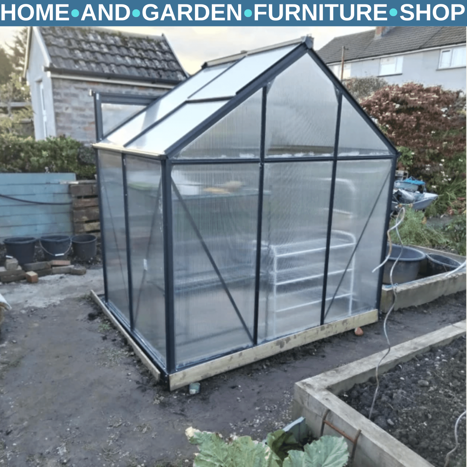 Large Walk - In Polycarbonate Greenhouse Aluminium Frame Galvanised Base Garden - Home and Garden Furniture Shop - rustic - furniture