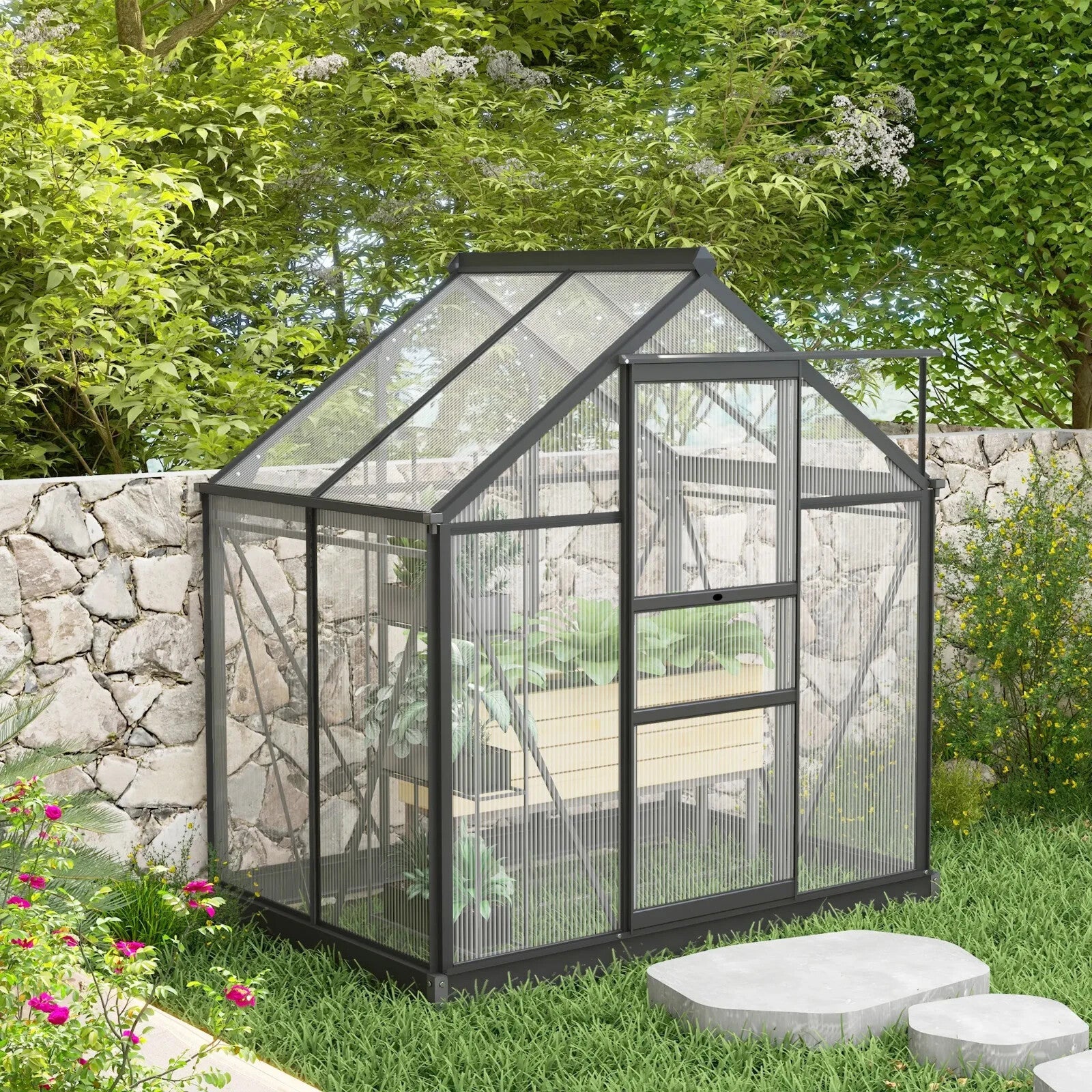 Large Walk - In Polycarbonate Greenhouse Aluminium Frame Galvanised Base Garden - Home and Garden Furniture Shop - rustic - furniture