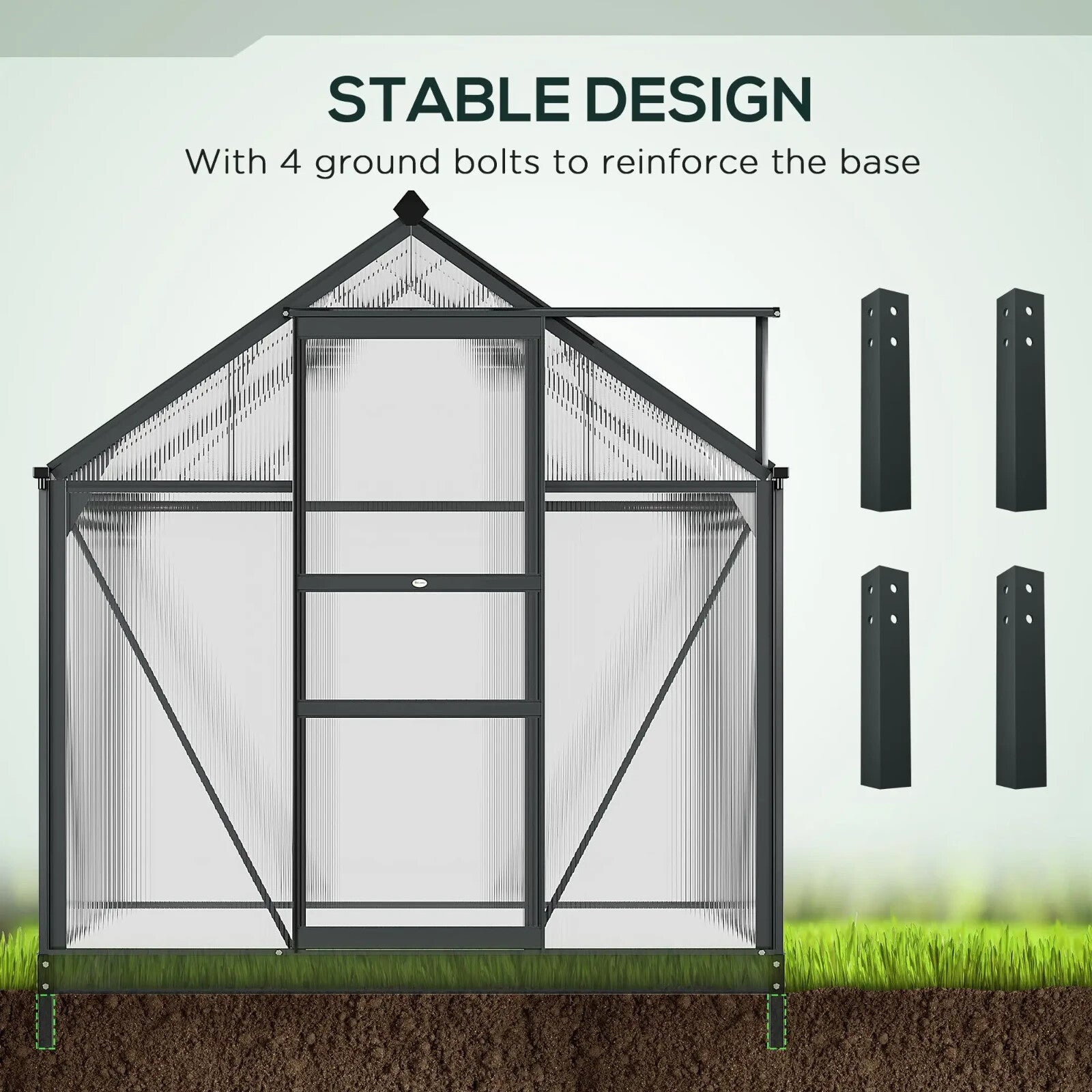Large Walk - In Polycarbonate Greenhouse Aluminium Frame Galvanised Base Garden - Home and Garden Furniture Shop - rustic - furniture