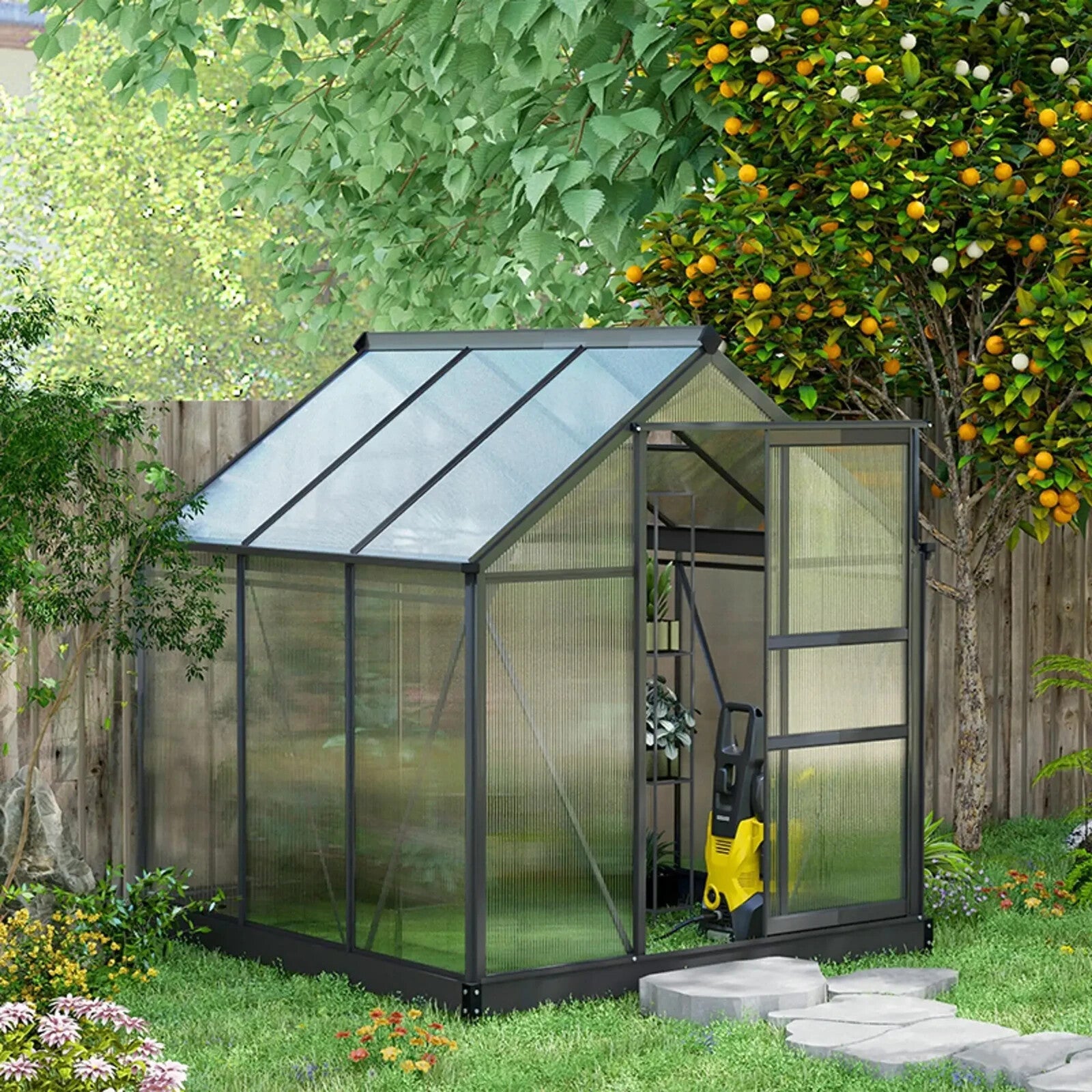 Large Walk - In Polycarbonate Greenhouse Aluminium Frame Galvanised Base,Garden - Home and Garden Furniture Shop - rustic - furniture