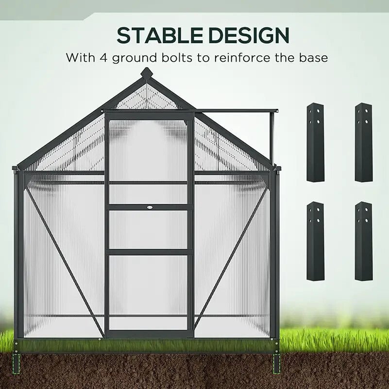Large Walk - In Polycarbonate Greenhouse Aluminium Frame Galvanised Base,Garden - Home and Garden Furniture Shop - rustic - furniture