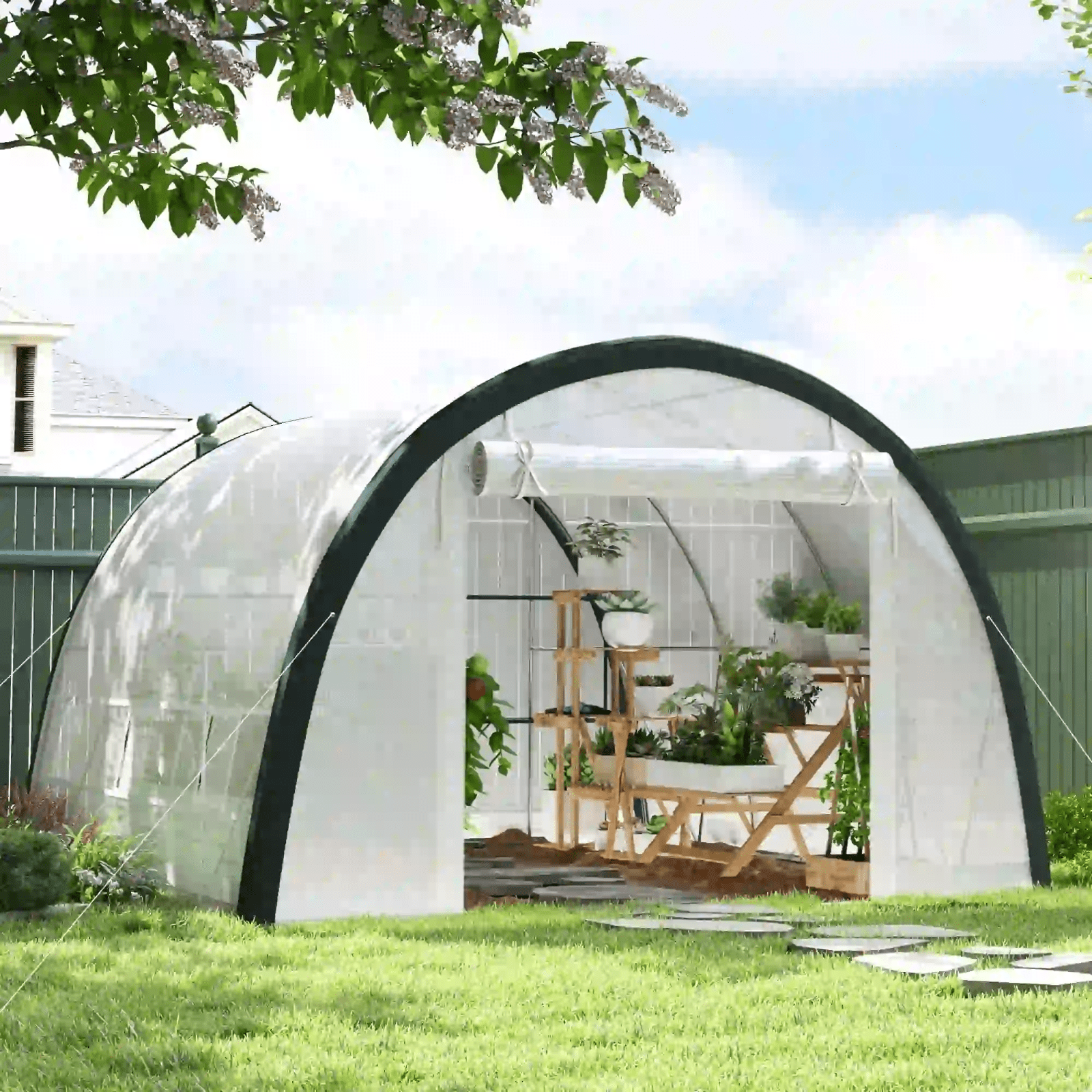 Large Walk In Polytunnel Greenhouse Plant Tent Metal Frame Outdoor Grow House - Home and Garden Furniture Shop - rustic - furniture