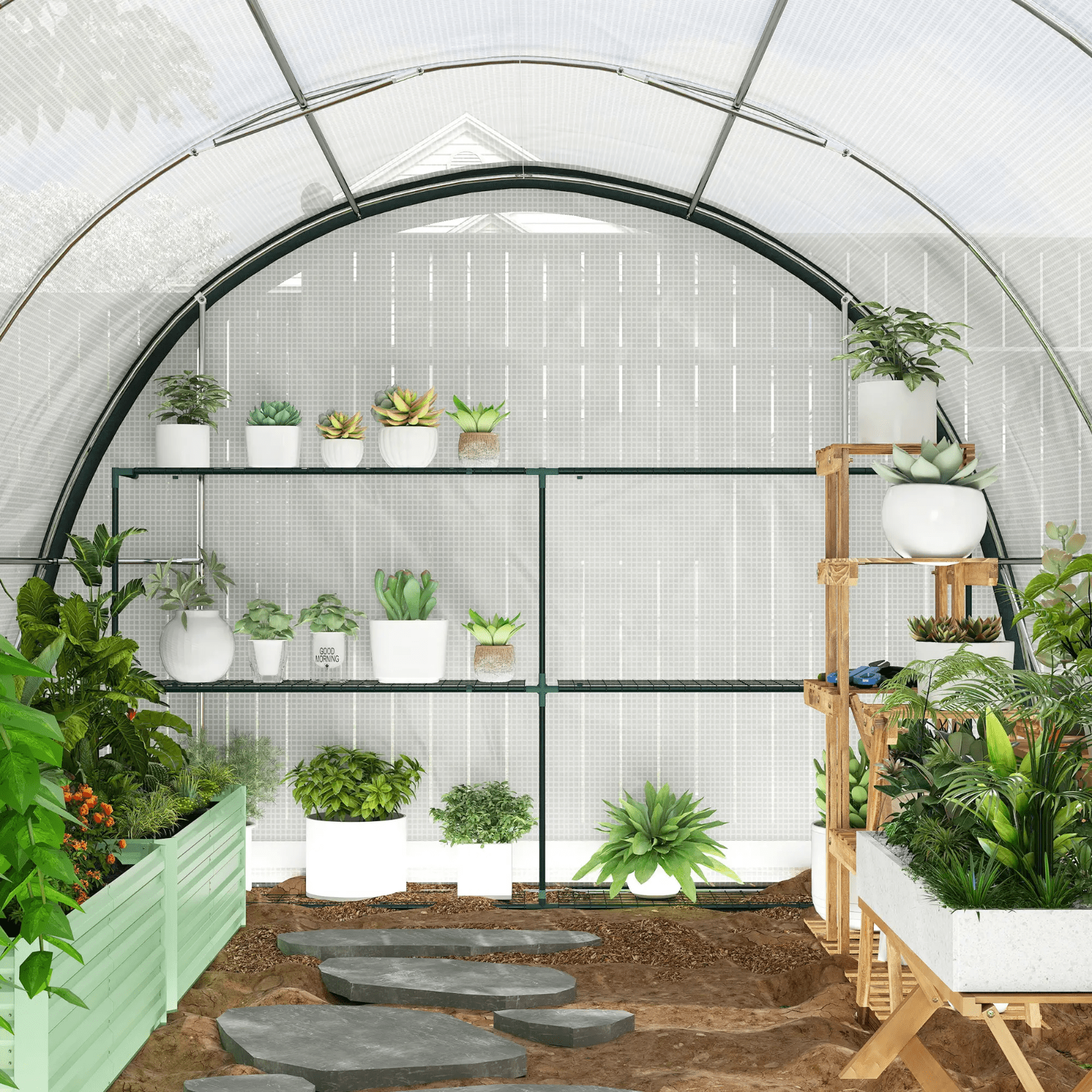 Large Walk In Polytunnel Greenhouse Plant Tent Metal Frame Outdoor Grow House - Home and Garden Furniture Shop - rustic - furniture