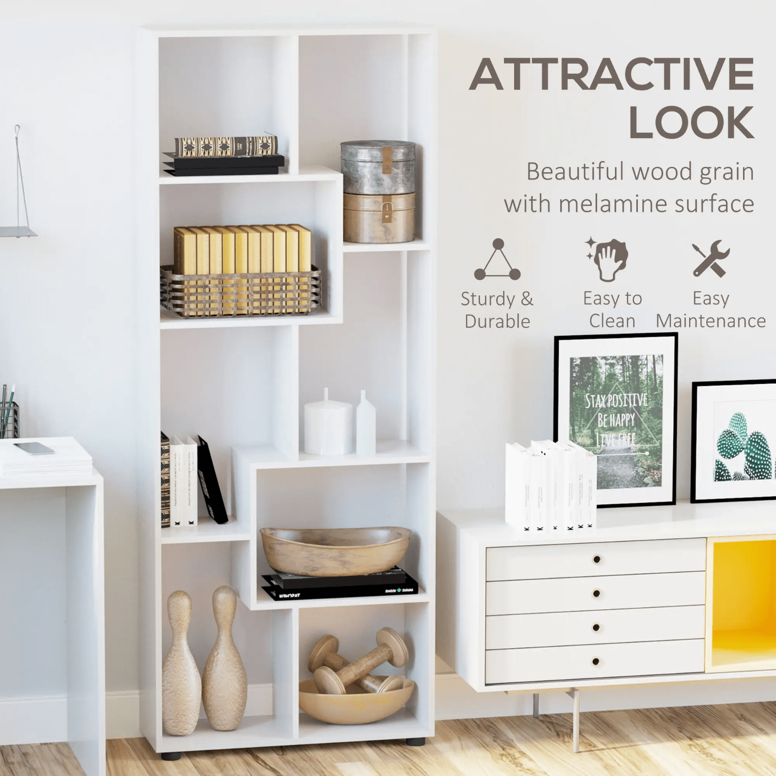 Large Wooden Bookcase Room Divider Tall Bookshelf Storage Display Unit 8 Shelves - Home and Garden Furniture Shop - rustic - furniture