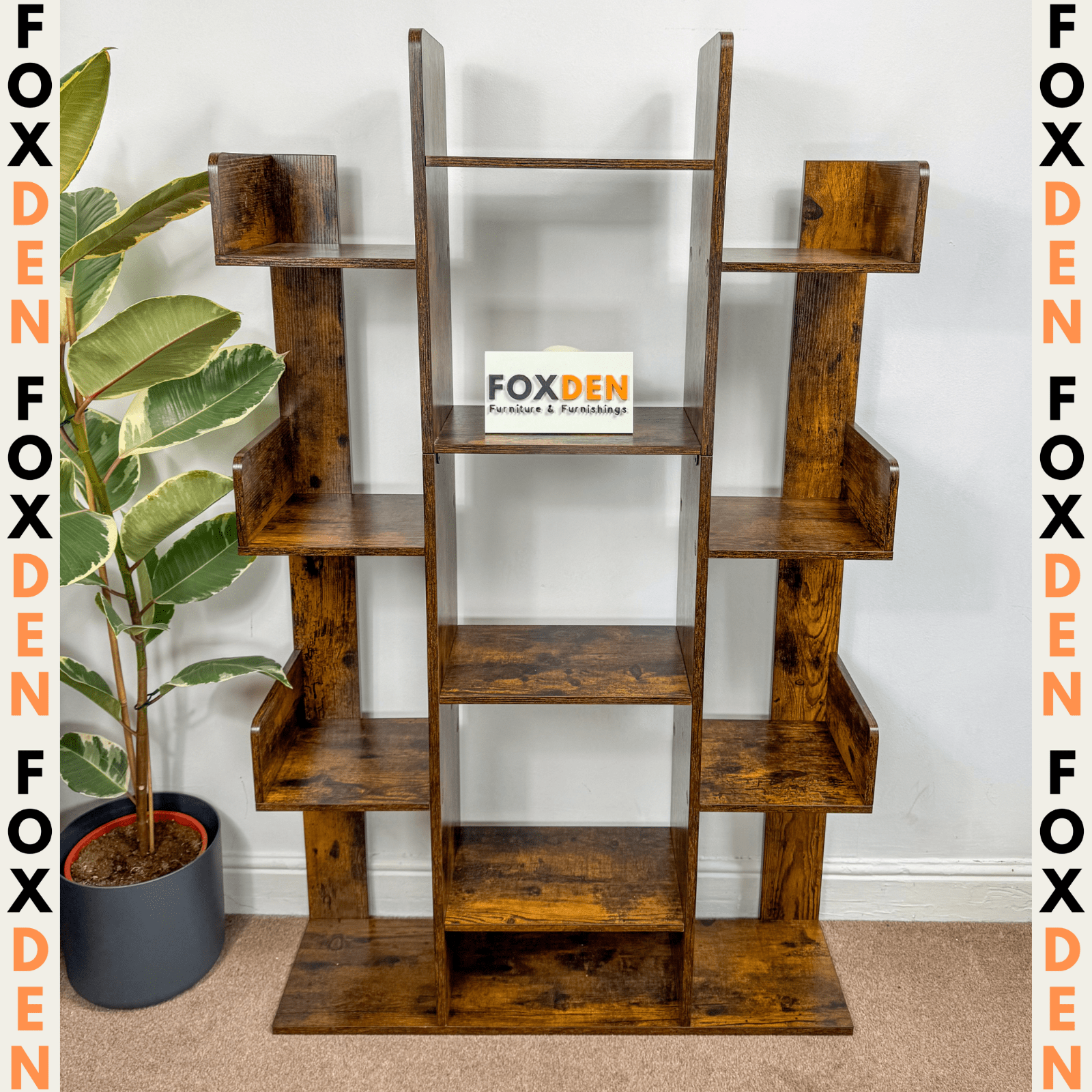 Large Wooden Bookcase Rustic Bookshelf Unique Shelving Unit Retro Display Stand - Home and Garden Furniture Shop - rustic - furniture