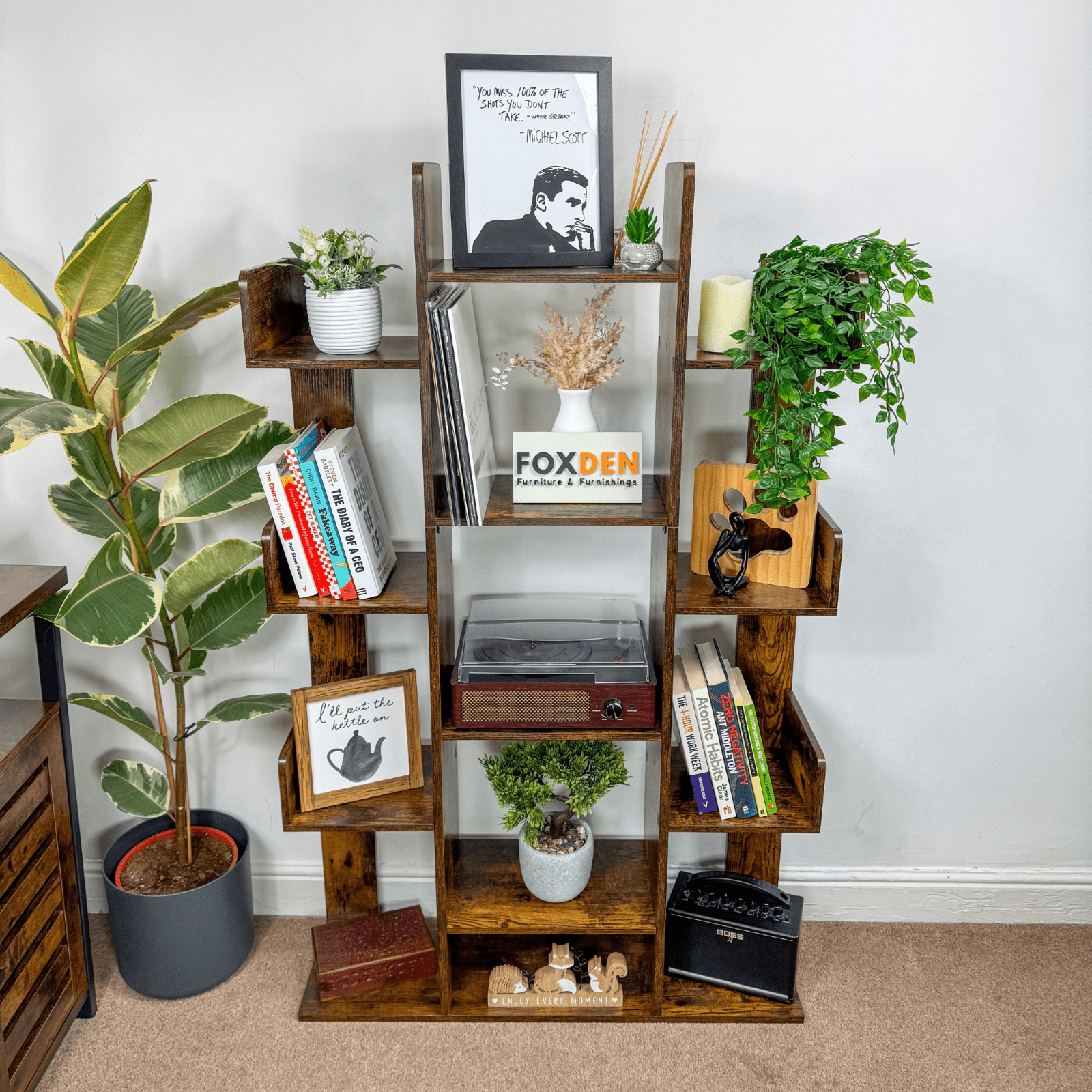 Large Wooden Bookcase Rustic Bookshelf Unique Shelving Unit Retro Display Stand - Home and Garden Furniture Shop - rustic - furniture