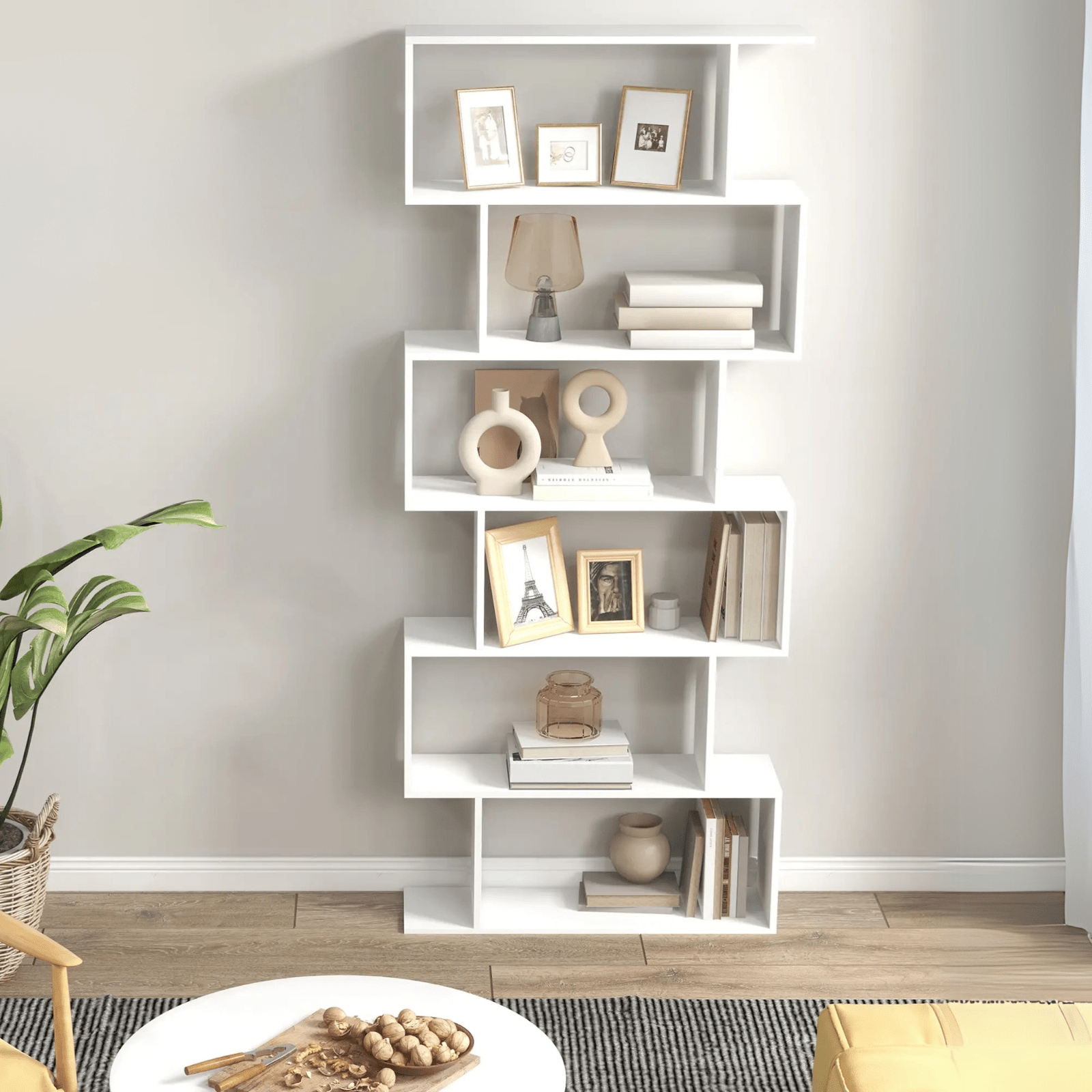 Large Wooden Bookcase S Shaped Storage Unit Room Divider Tall Display Shelves 6 - Home and Garden Furniture Shop - rustic - furniture