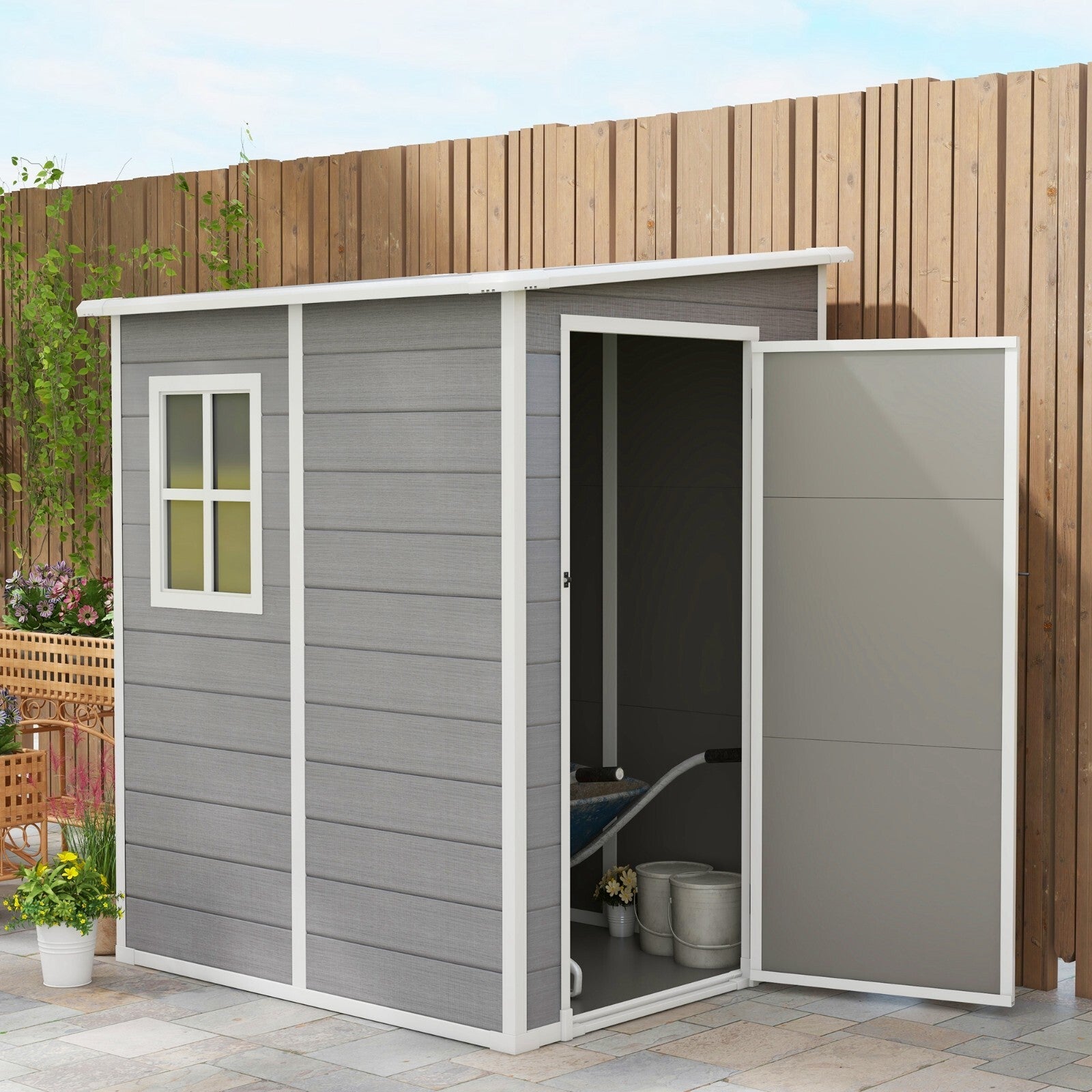 Lean to Garden Shed with Window 4 x 5ft Plastic Tool Storage House Lockable Door - Home and Garden Furniture Shop - rustic - furniture