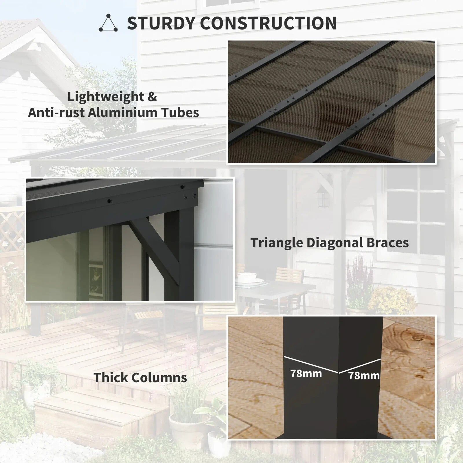 Lean to Metal Pergola Gazebo Waterproof Hardtop Roof 3 x 3(m) Patio Rain Shelter - Home and Garden Furniture Shop - rustic - furniture