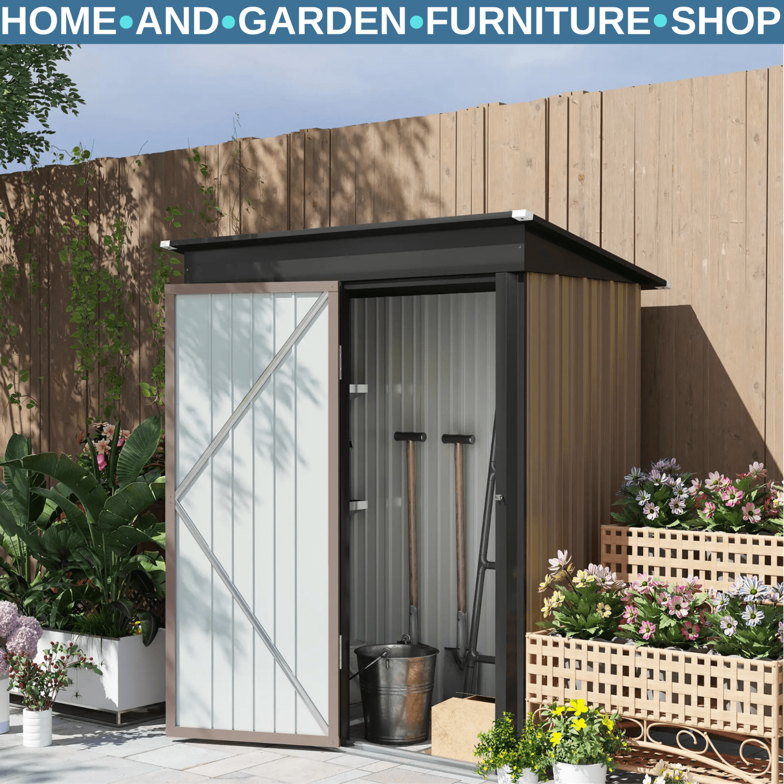 Lean to Steel Garden Storage Shed for Bike Tool 5 x 3ft Brown Small Outdoor Shed - Home and Garden Furniture Shop - rustic - furniture