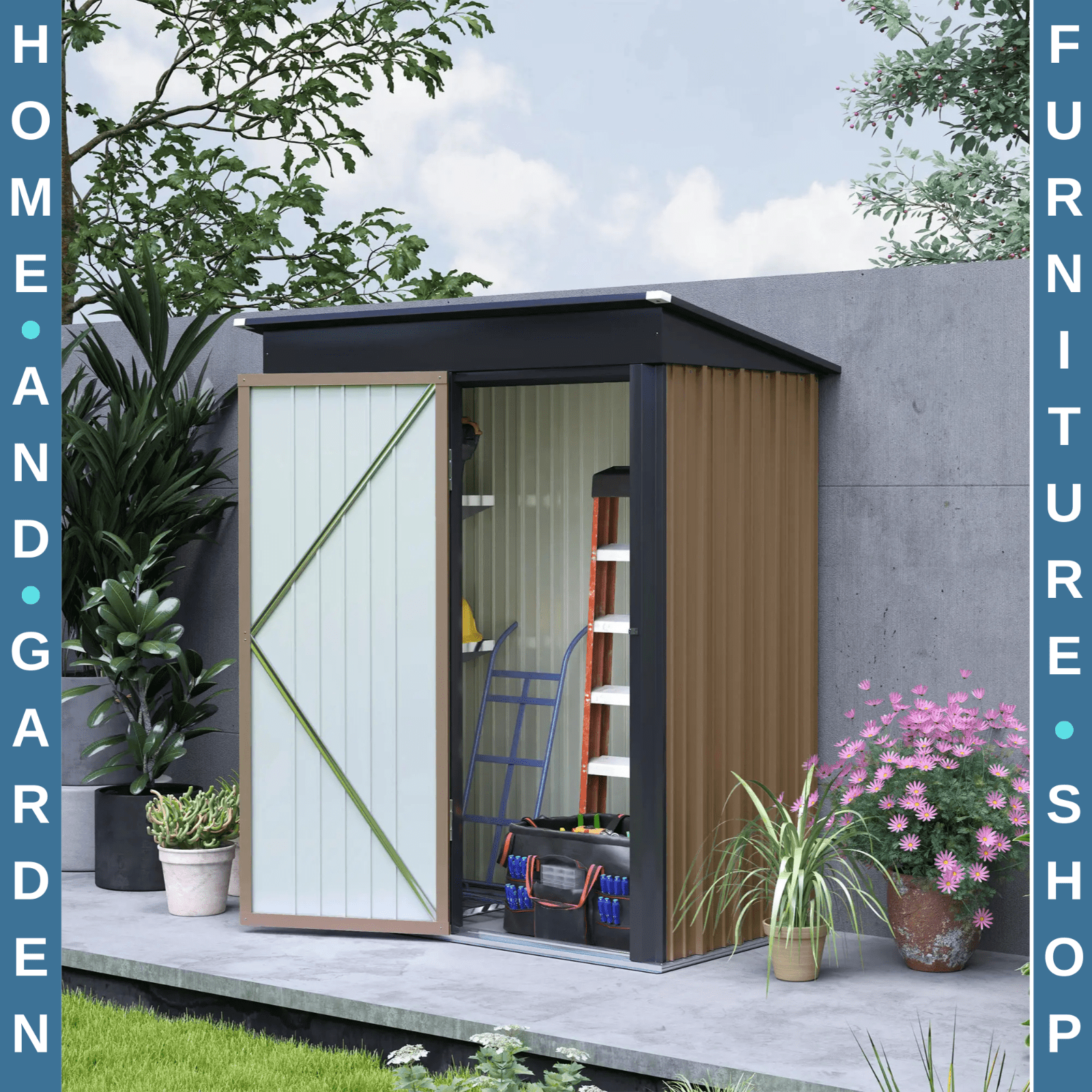 Lean to Steel Garden Storage Shed for Bike Tool 5 x 3ft Brown Small Outdoor Shed - Home and Garden Furniture Shop - rustic - furniture