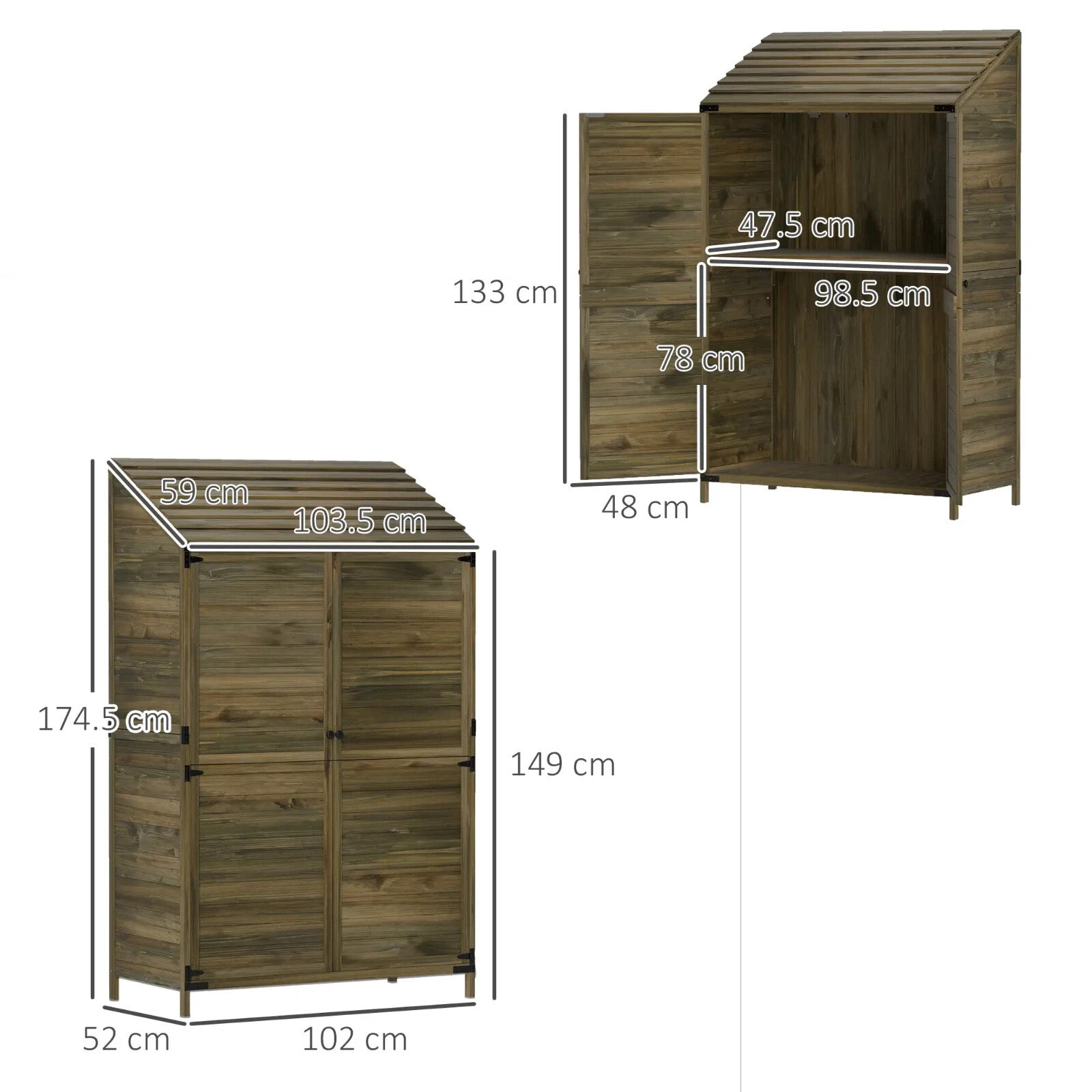 Lean To Wooden Garden Shed Tool Storage Cabinet with Shelves and Double Doors - Home and Garden Furniture Shop - rustic - furniture