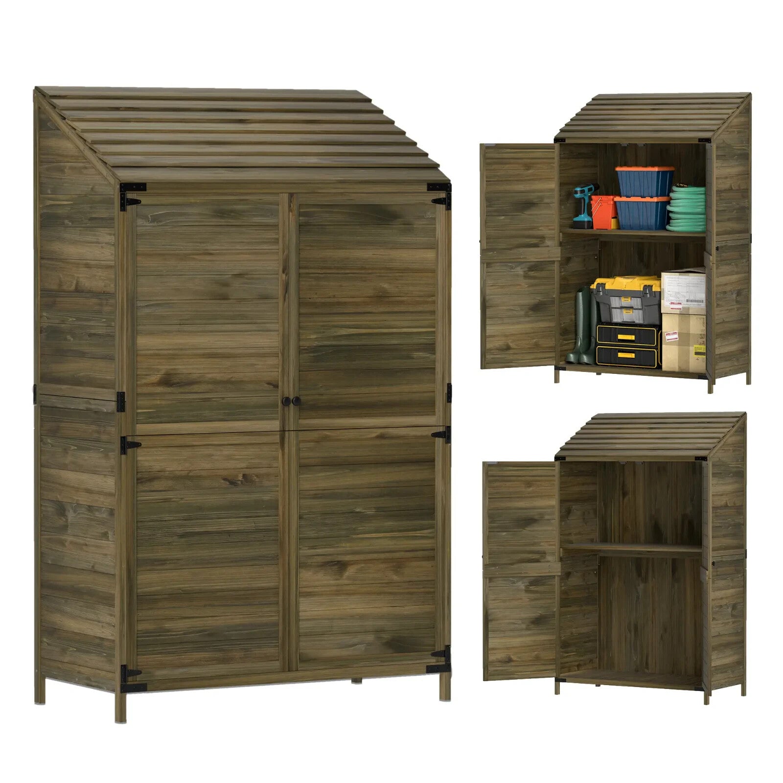 Lean To Wooden Garden Shed Tool Storage Cabinet with Shelves and Double Doors - Home and Garden Furniture Shop - rustic - furniture