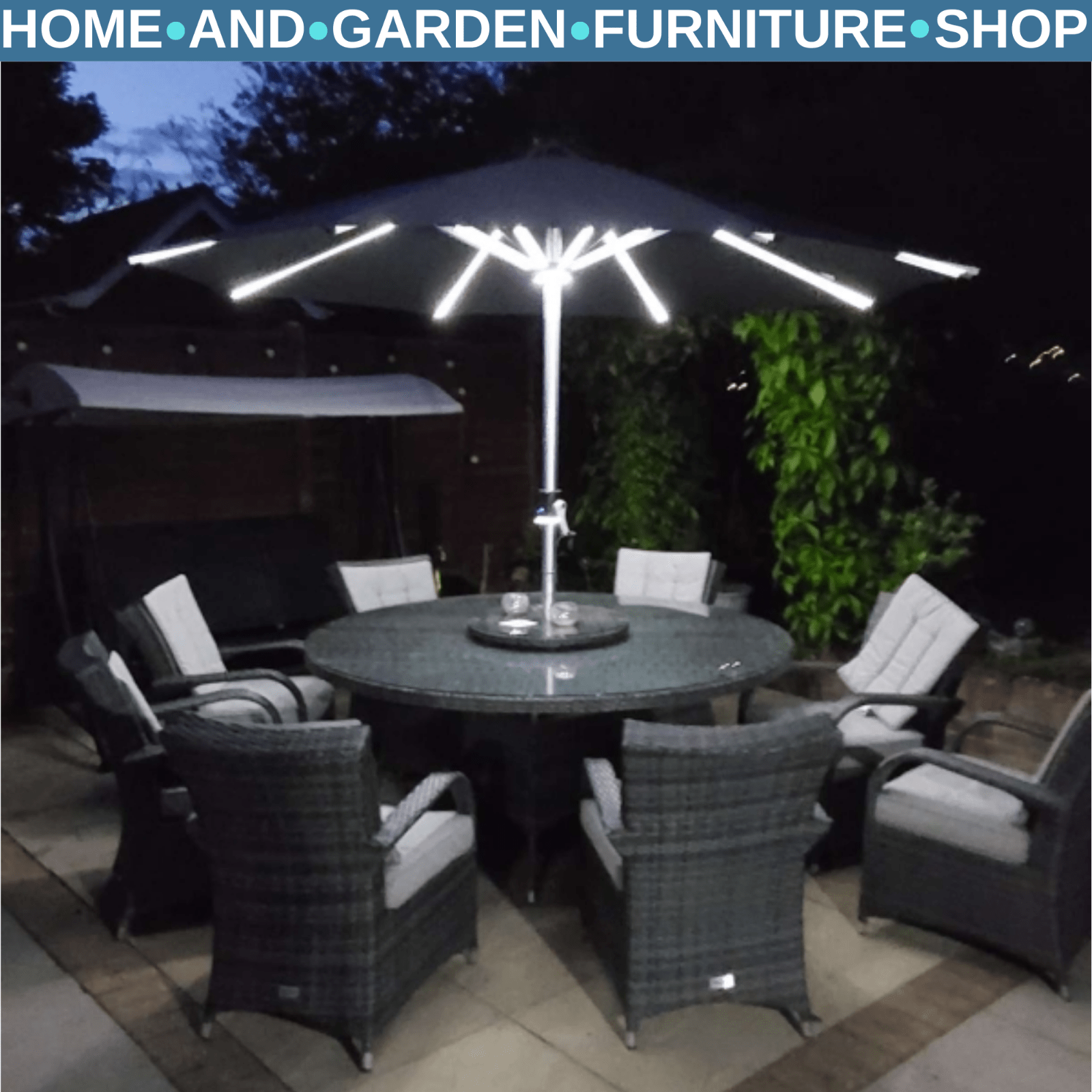 LED Patio Umbrella with Solar USB Charging 4Lighting Mode Outdoor Garden Parasol - Home and Garden Furniture Shop - rustic - furniture