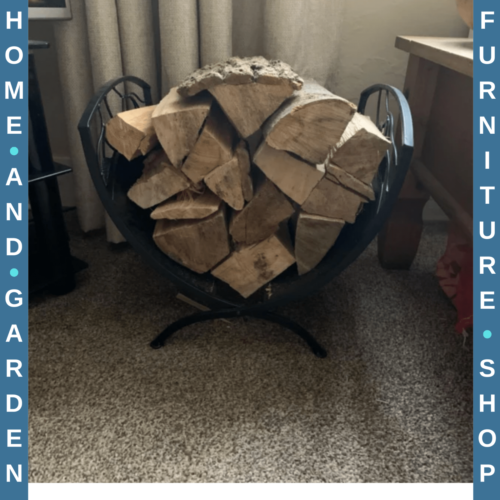 Log Holder Stand Folding Arced w/ Wood Storage Shelf & Leaf Scroll Panel Black - Home and Garden Furniture Shop - rustic - furniture