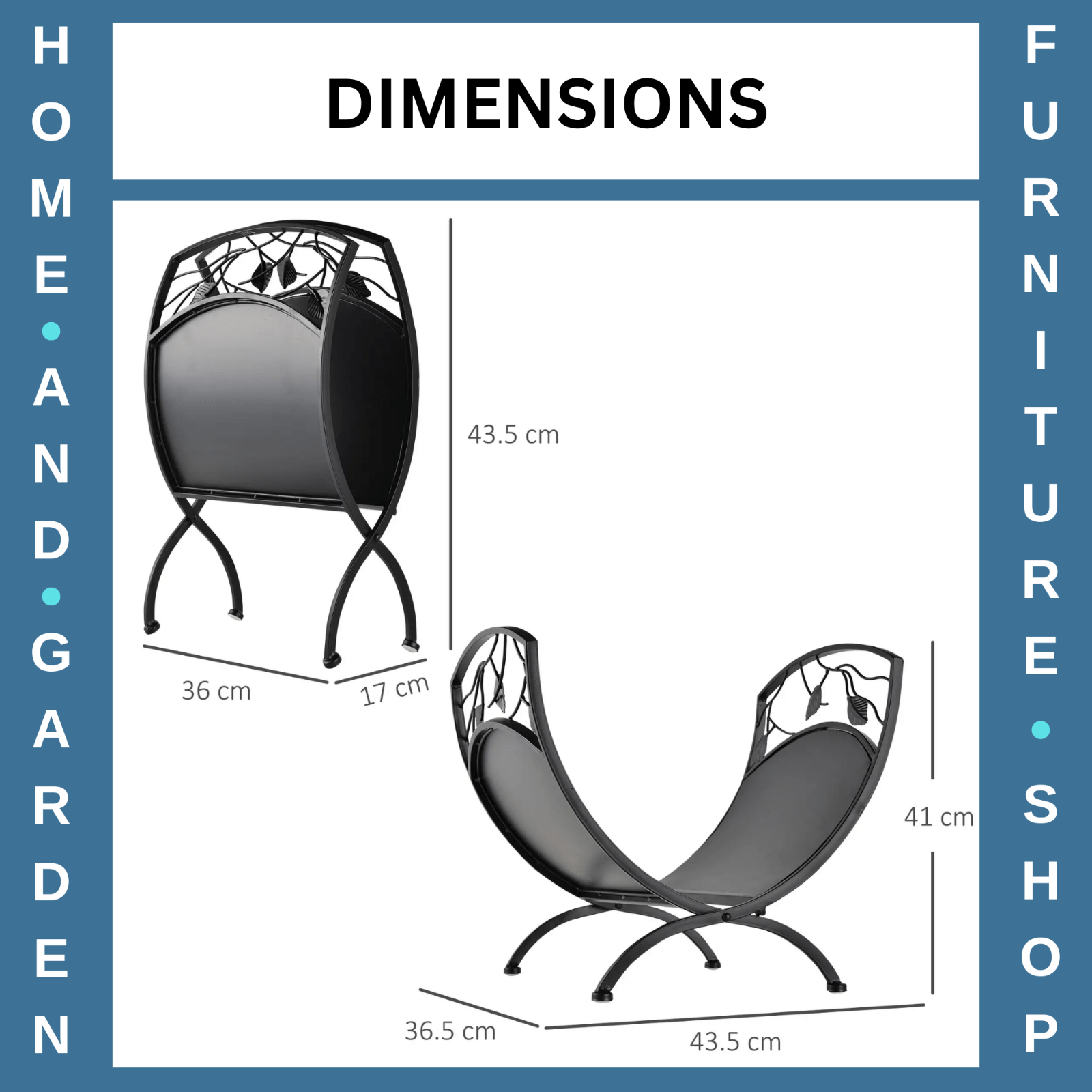 Log Holder Stand Folding Arced w/ Wood Storage Shelf & Leaf Scroll Panel Black - Home and Garden Furniture Shop - rustic - furniture