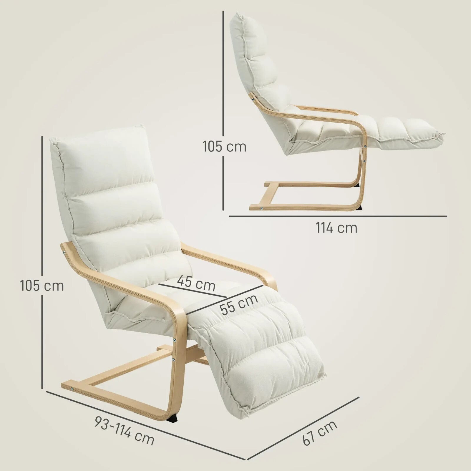 Lounge Chair Wood Frame Living Room with Adjustable Footrest & High Back Cream - Home and Garden Furniture Shop - rustic - furniture