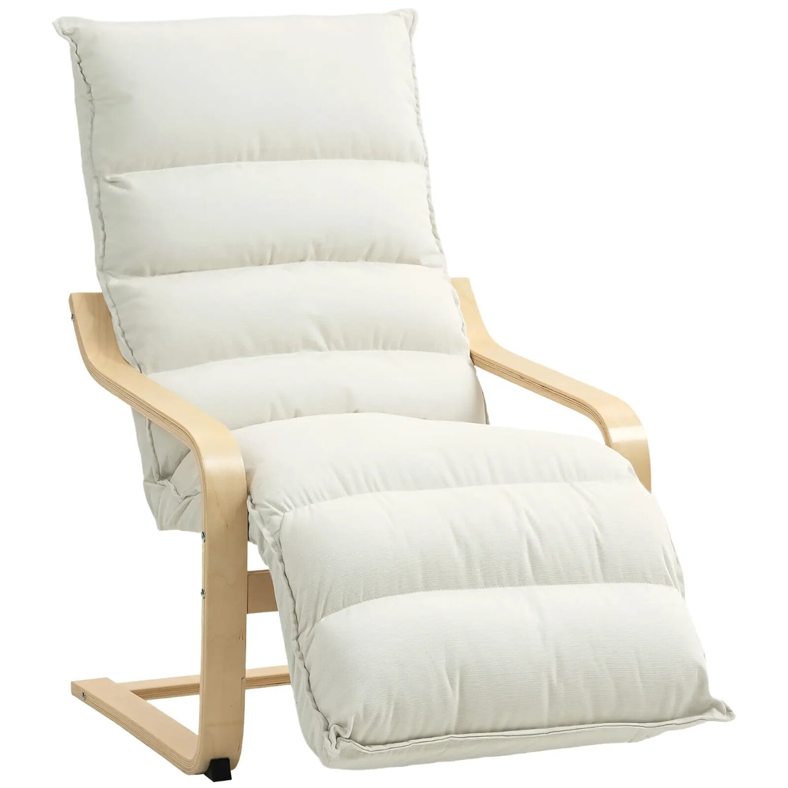 Lounge Chair Wood Frame Living Room with Adjustable Footrest & High Back Cream - Home and Garden Furniture Shop - rustic - furniture