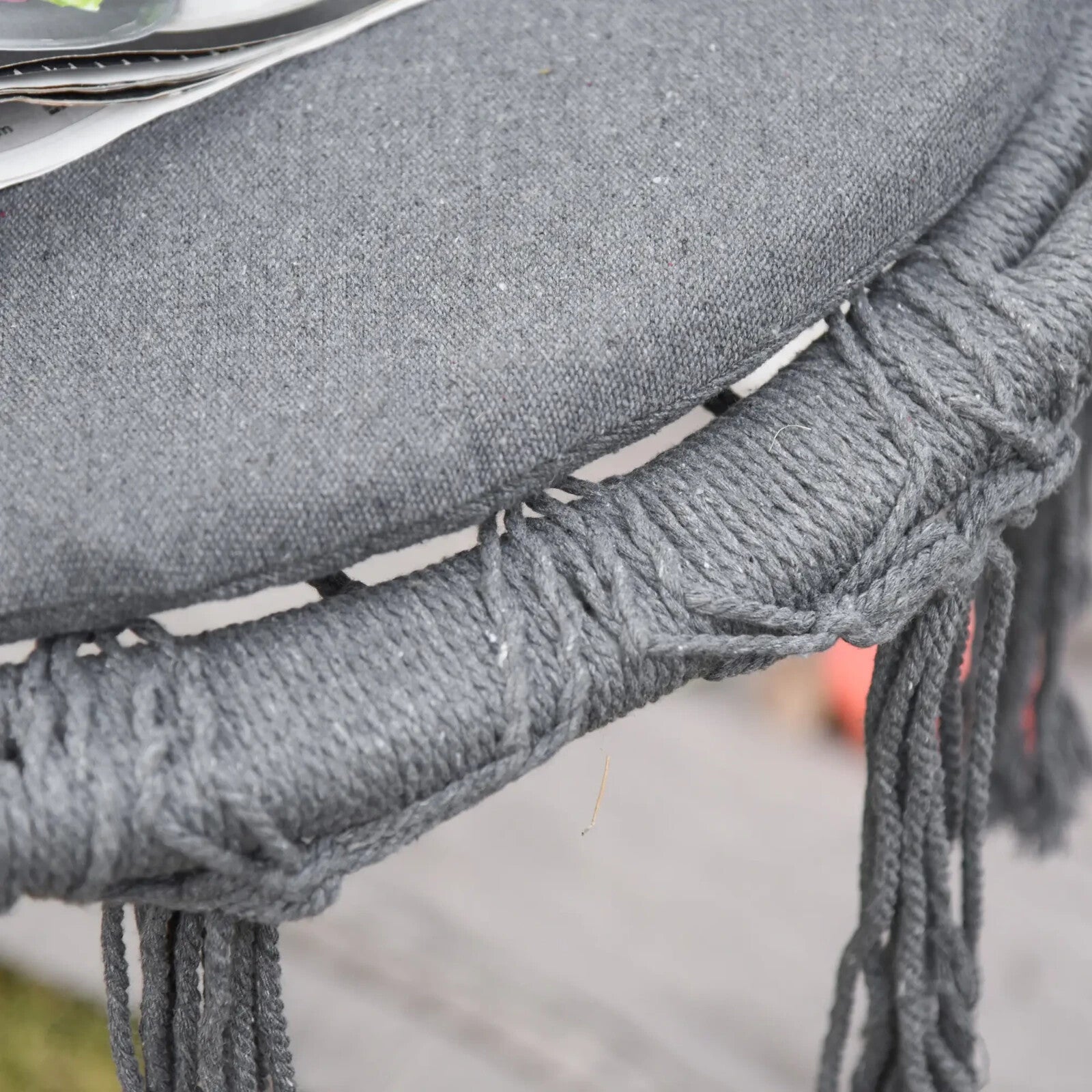 Macrame Hanging Chair Hammock Swing with Padded Cushion & 4 - Long Strings Grey - Home and Garden Furniture Shop - #rustic - furniture#
