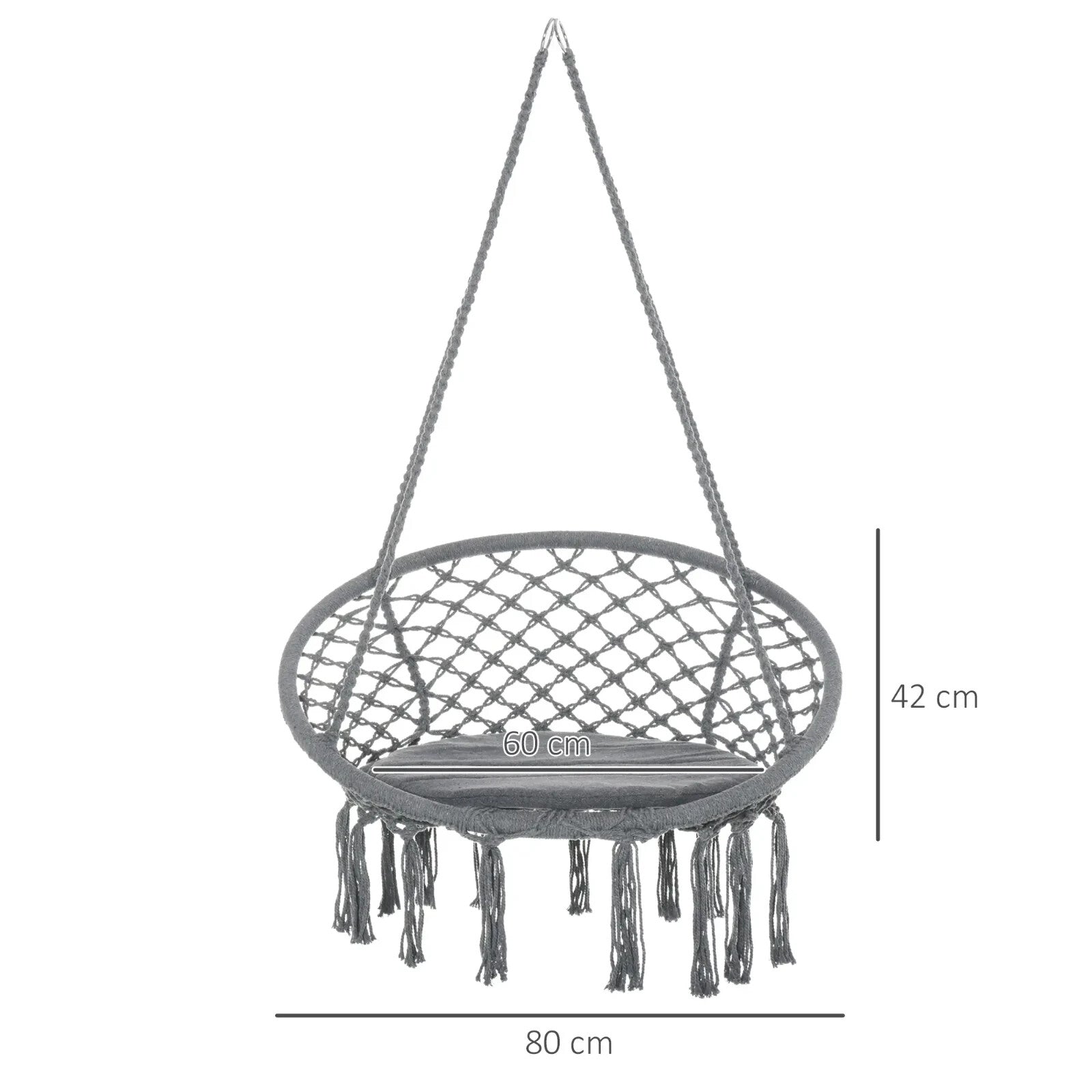 Macrame Hanging Chair Hammock Swing with Padded Cushion & 4 - Long Strings Grey - Home and Garden Furniture Shop - #rustic - furniture#