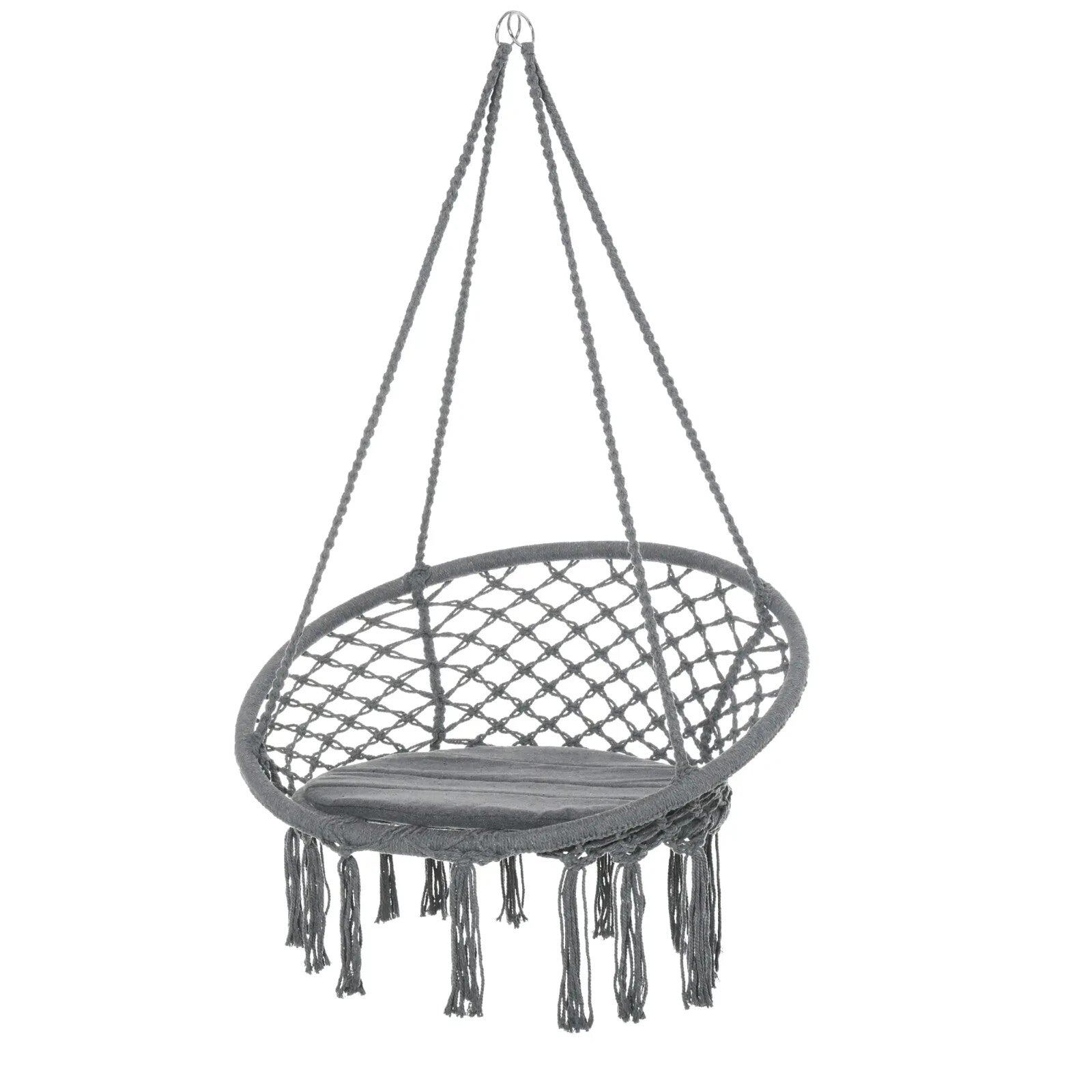 Macrame Hanging Chair Hammock Swing with Padded Cushion & 4 - Long Strings Grey - Home and Garden Furniture Shop - #rustic - furniture#