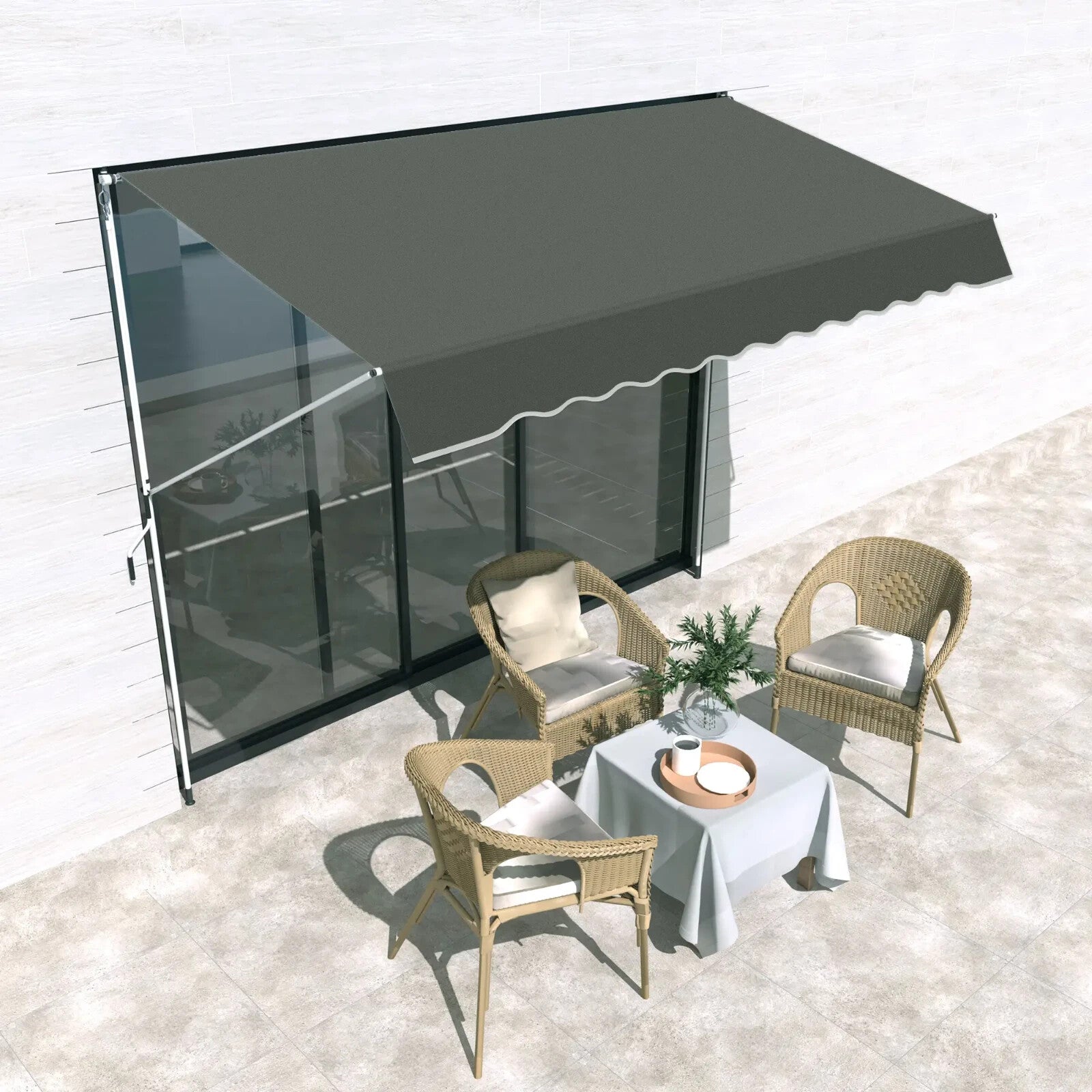 Manual Awning Rectangular Aluminium Frame Retractable Shade with Handle Grey - Home and Garden Furniture Shop - rustic - furniture