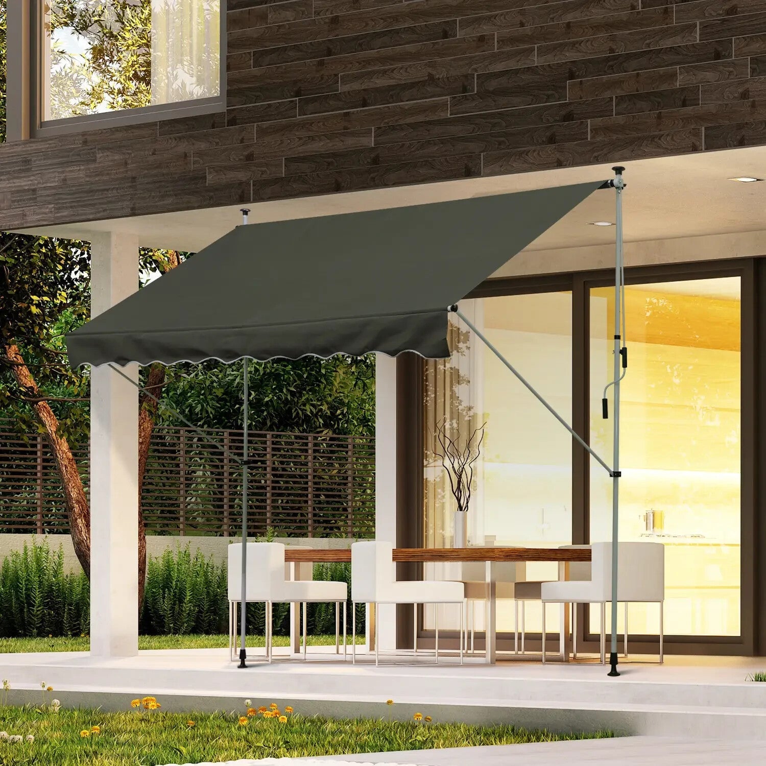 Manual Awning Rectangular Aluminium Frame Retractable Shade with Handle Grey - Home and Garden Furniture Shop - rustic - furniture