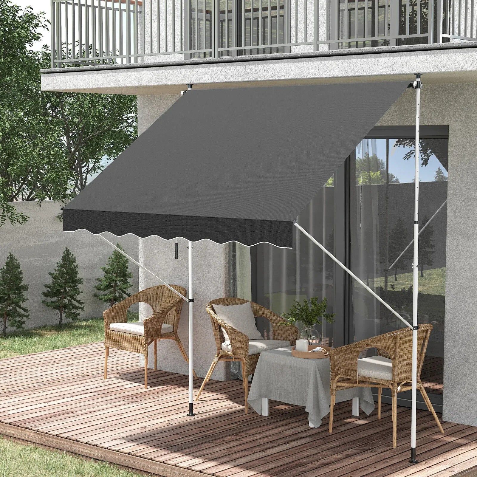 Manual Awning Retractable Shade Rectangular Aluminium Frame with Handle Grey - Home and Garden Furniture Shop - rustic - furniture