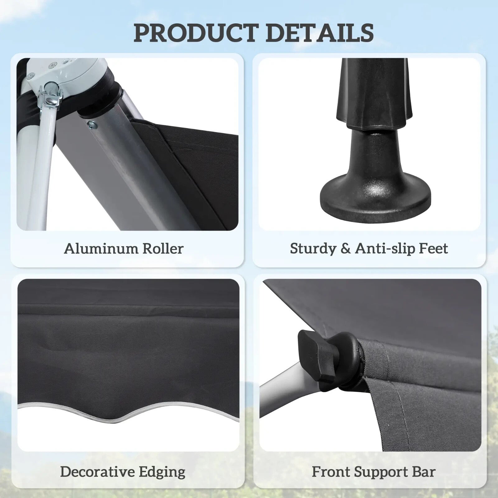 Manual Awning Retractable Shade Rectangular Aluminium Frame with Handle Grey - Home and Garden Furniture Shop - rustic - furniture