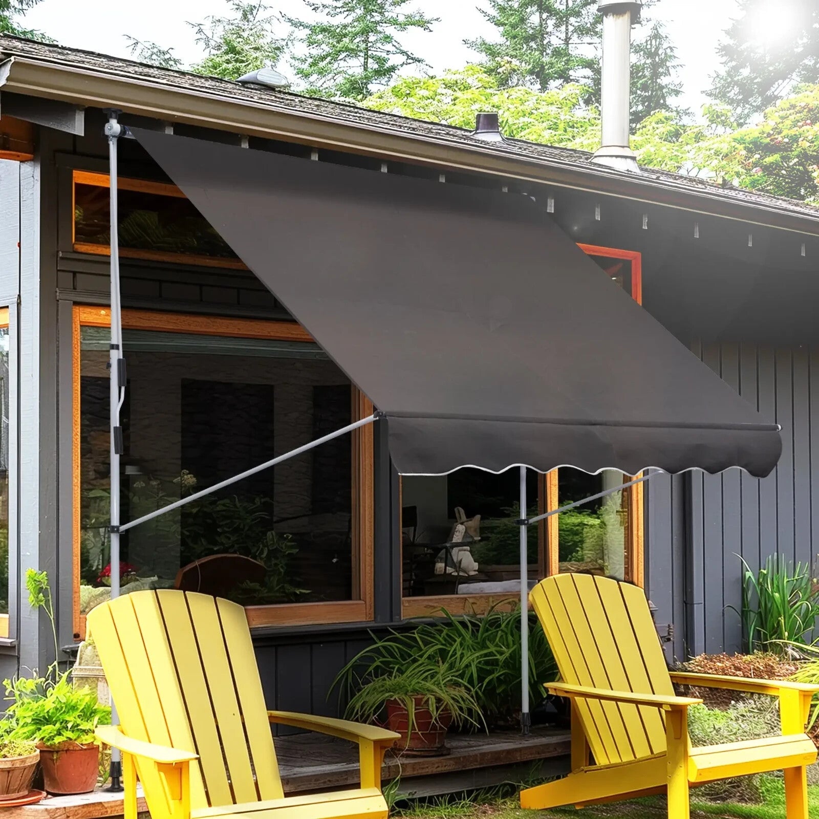 Manual Awning Retractable Shade Rectangular Aluminium Frame with Handle Grey - Home and Garden Furniture Shop - rustic - furniture