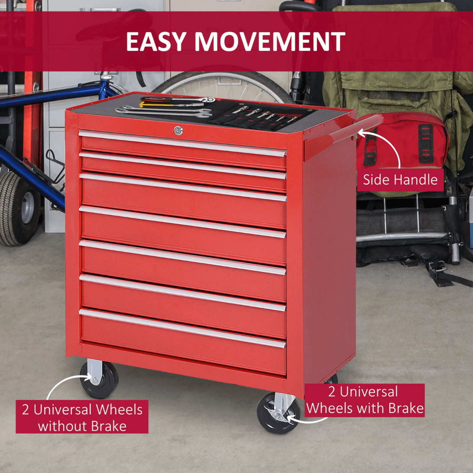 Mechanic Roller Tool Cabinet Storage Chest Box Garage Workshop 7 Drawers Red Set - Home and Garden Furniture Shop - rustic - furniture