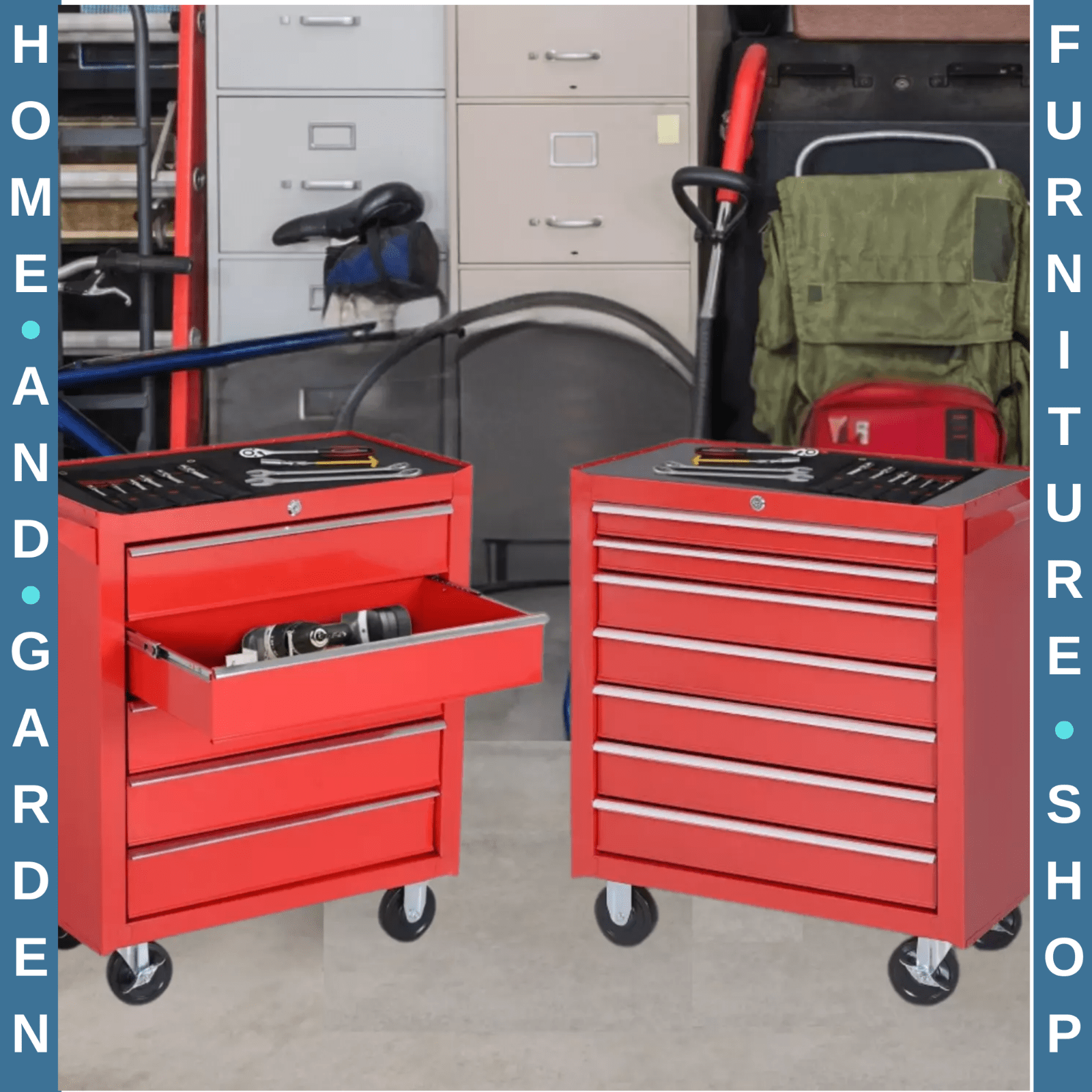 Mechanic Roller Tool Cabinet Storage Chest Box Garage Workshop 7 Drawers Red Set - Home and Garden Furniture Shop - rustic - furniture