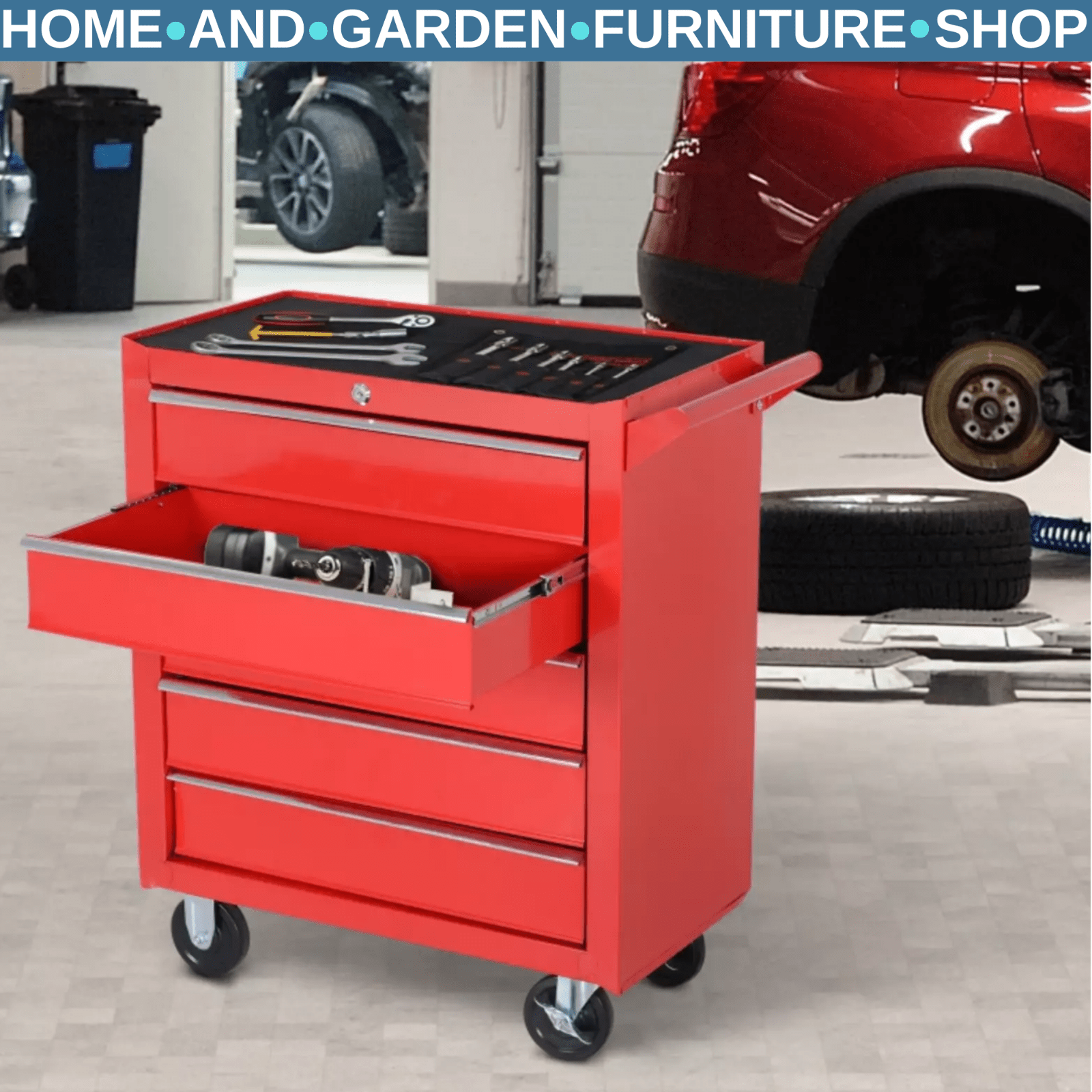 Mechanic Roller Tool Cabinet Storage Chest Box Garage Workshop 7 Drawers Red Set - Home and Garden Furniture Shop - rustic - furniture