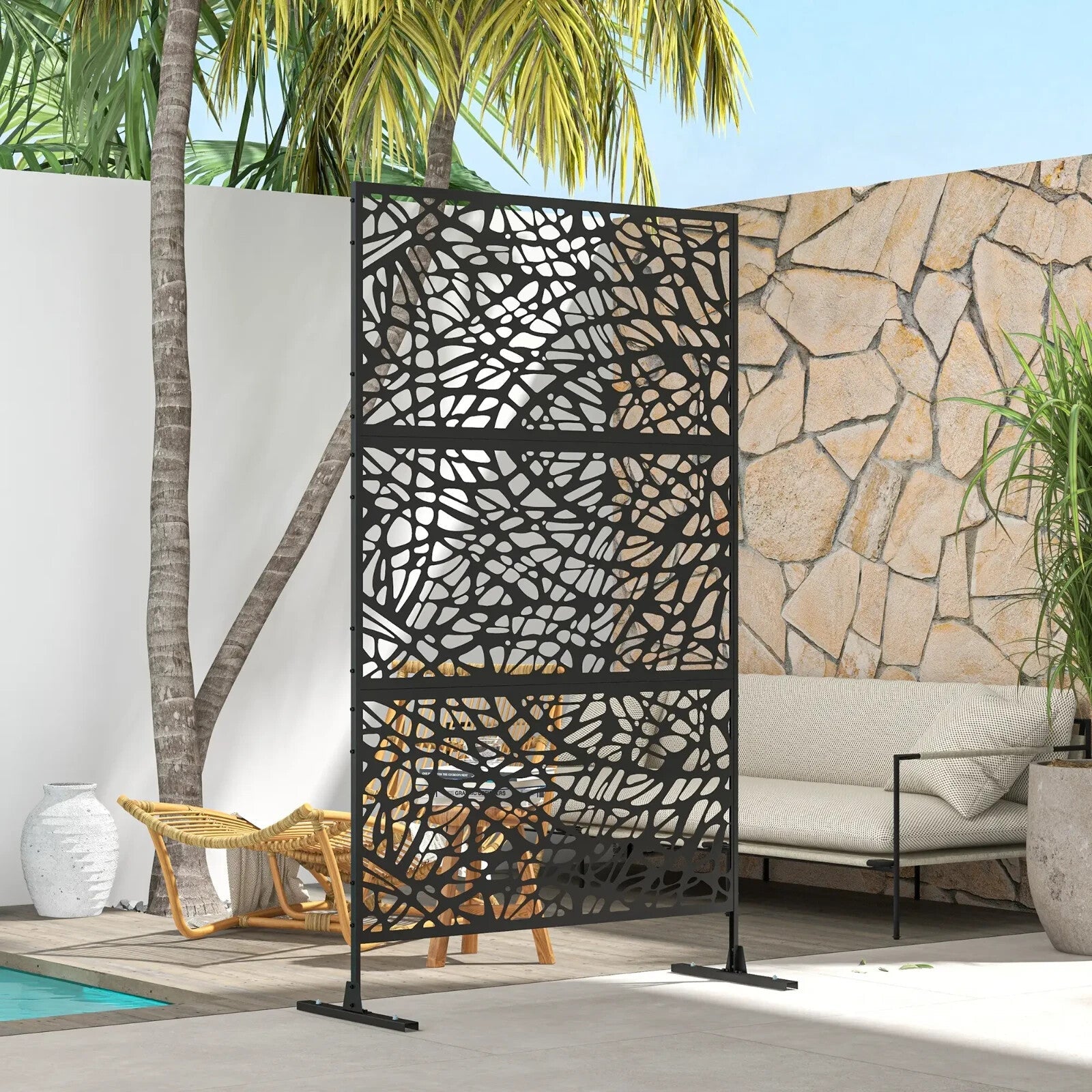 Metal Decorative Privacy Screen Outdoor Garden Divider Panel Black Twisted Lines - Home and Garden Furniture Shop - rustic - furniture