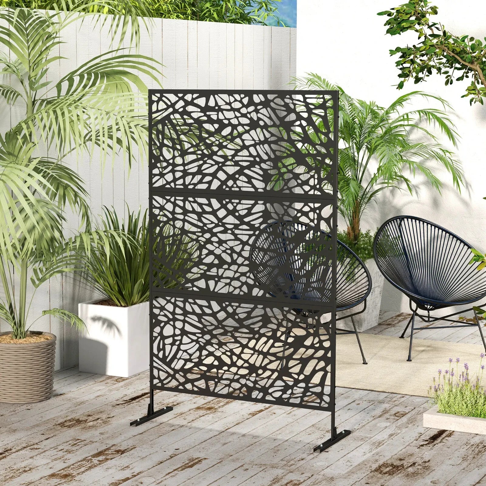 Metal Decorative Privacy Screen Outdoor Garden Divider Panel Black Twisted Lines - Home and Garden Furniture Shop - rustic - furniture