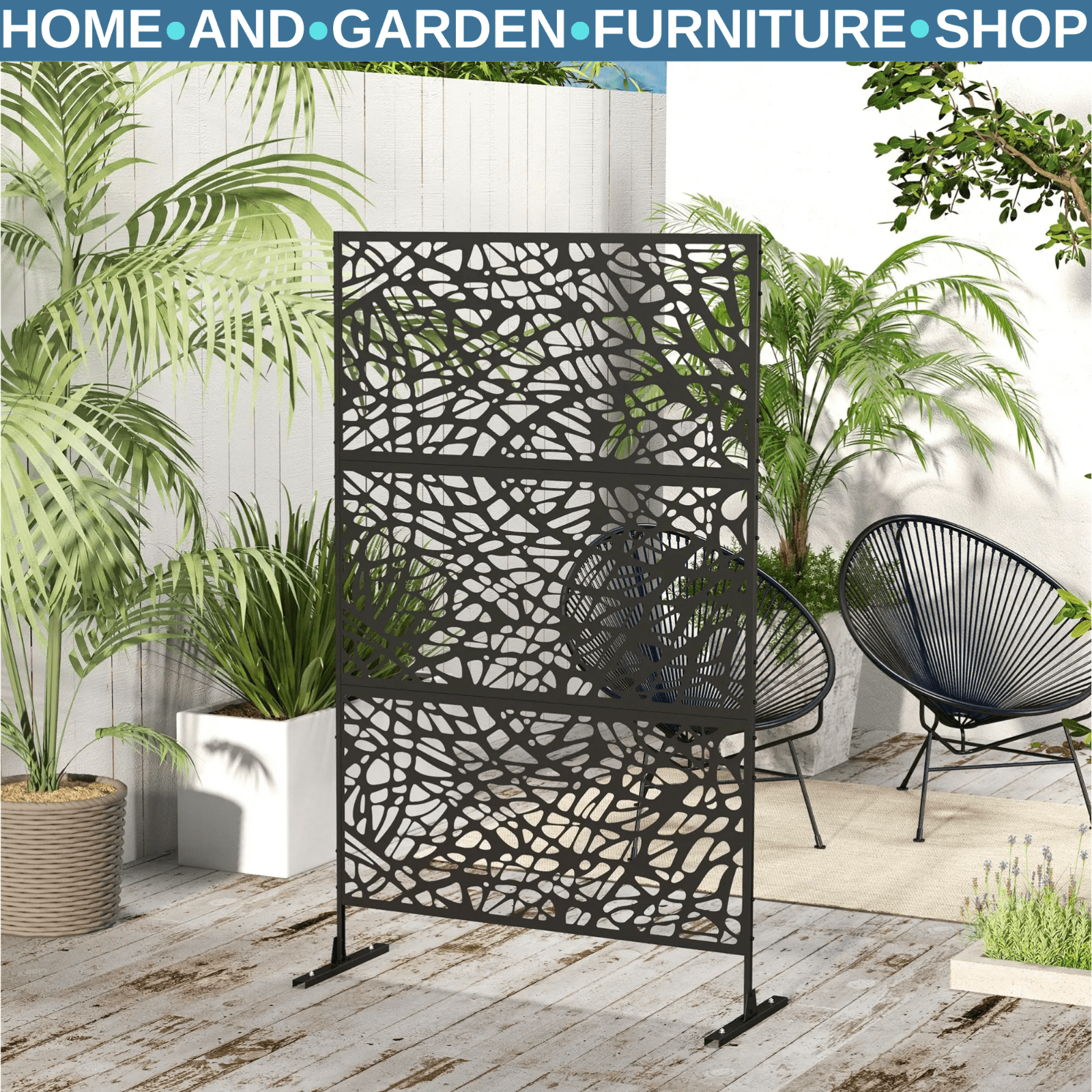 Metal Decorative Privacy Screen Outdoor Garden Divider Panel Black Twisted Lines - Home and Garden Furniture Shop - rustic - furniture