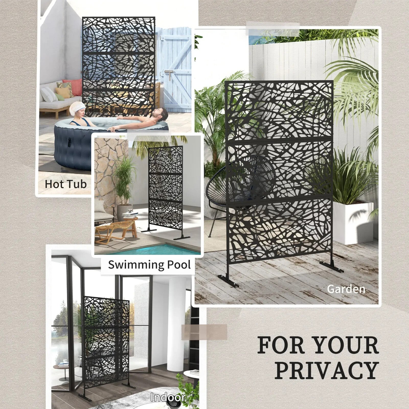 Metal Decorative Privacy Screen Outdoor Garden Divider Panel Black Twisted Lines - Home and Garden Furniture Shop - rustic - furniture