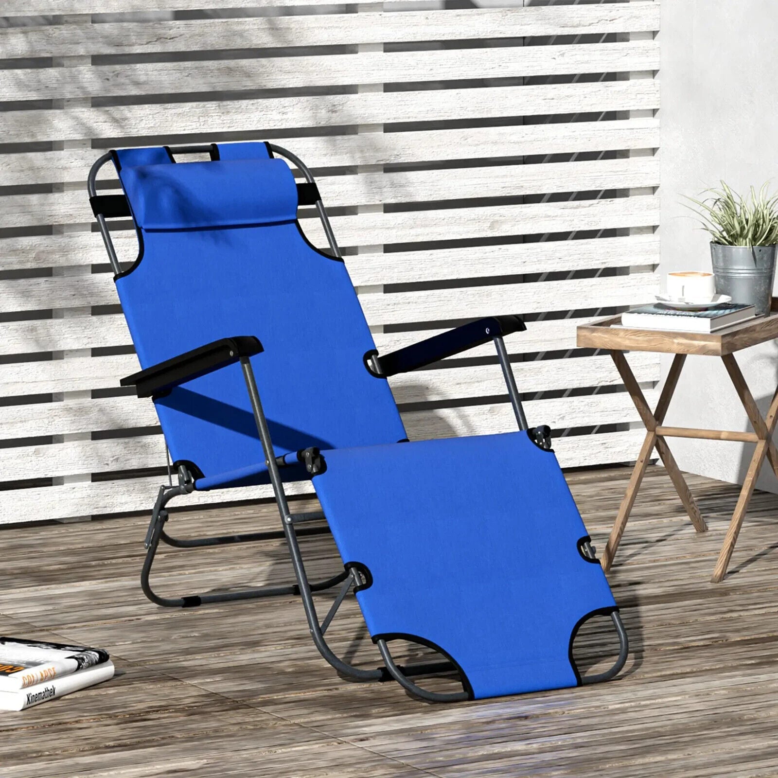Metal Frame 2 in 1 Sun Lounger, Pillow Outdoor Reclining Chair for Garden Patio - Home and Garden Furniture Shop - #rustic - furniture#