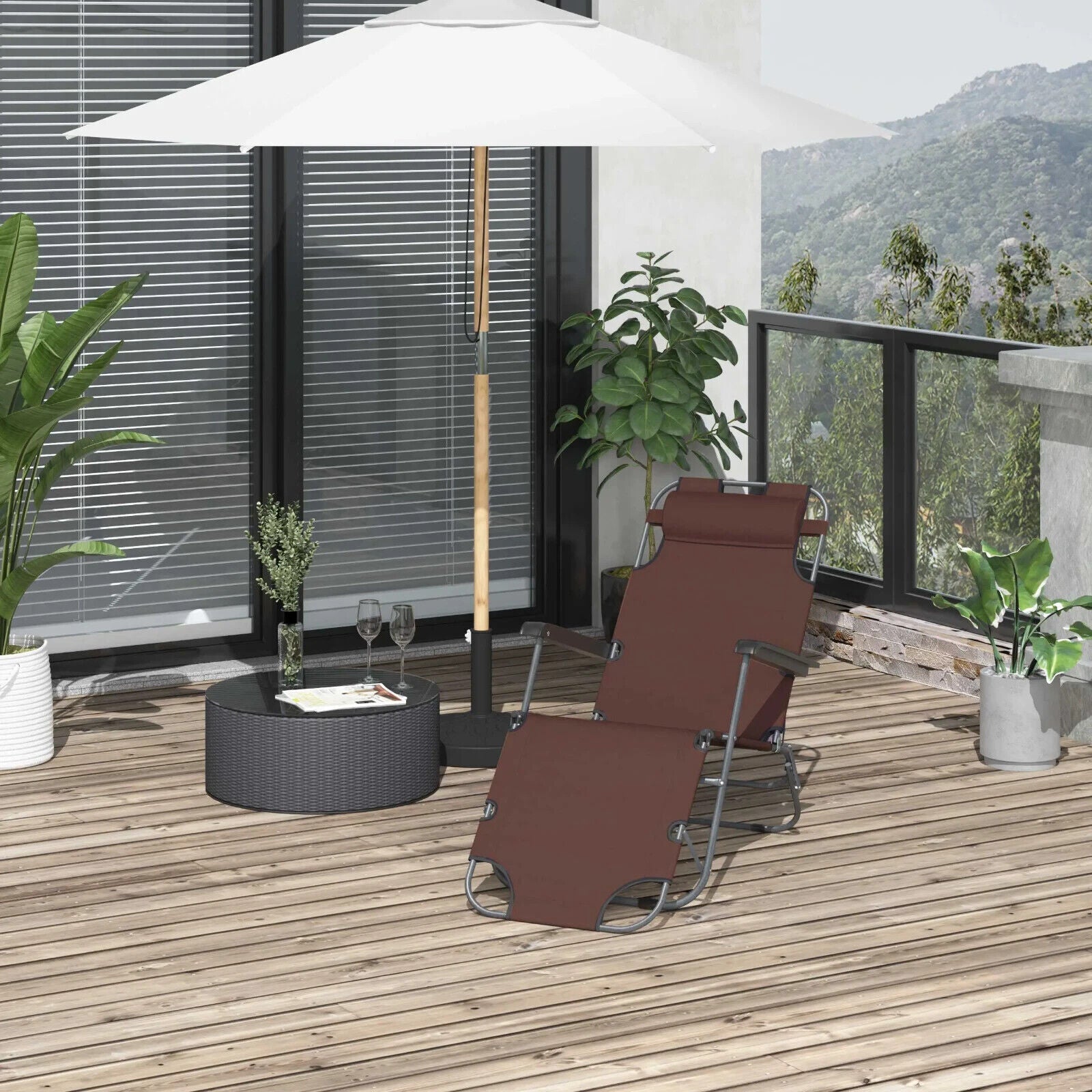 Metal Frame 2 in 1 Sun Lounger, Pillow Outdoor Reclining Chair for Garden Patio - Home and Garden Furniture Shop - #rustic - furniture#