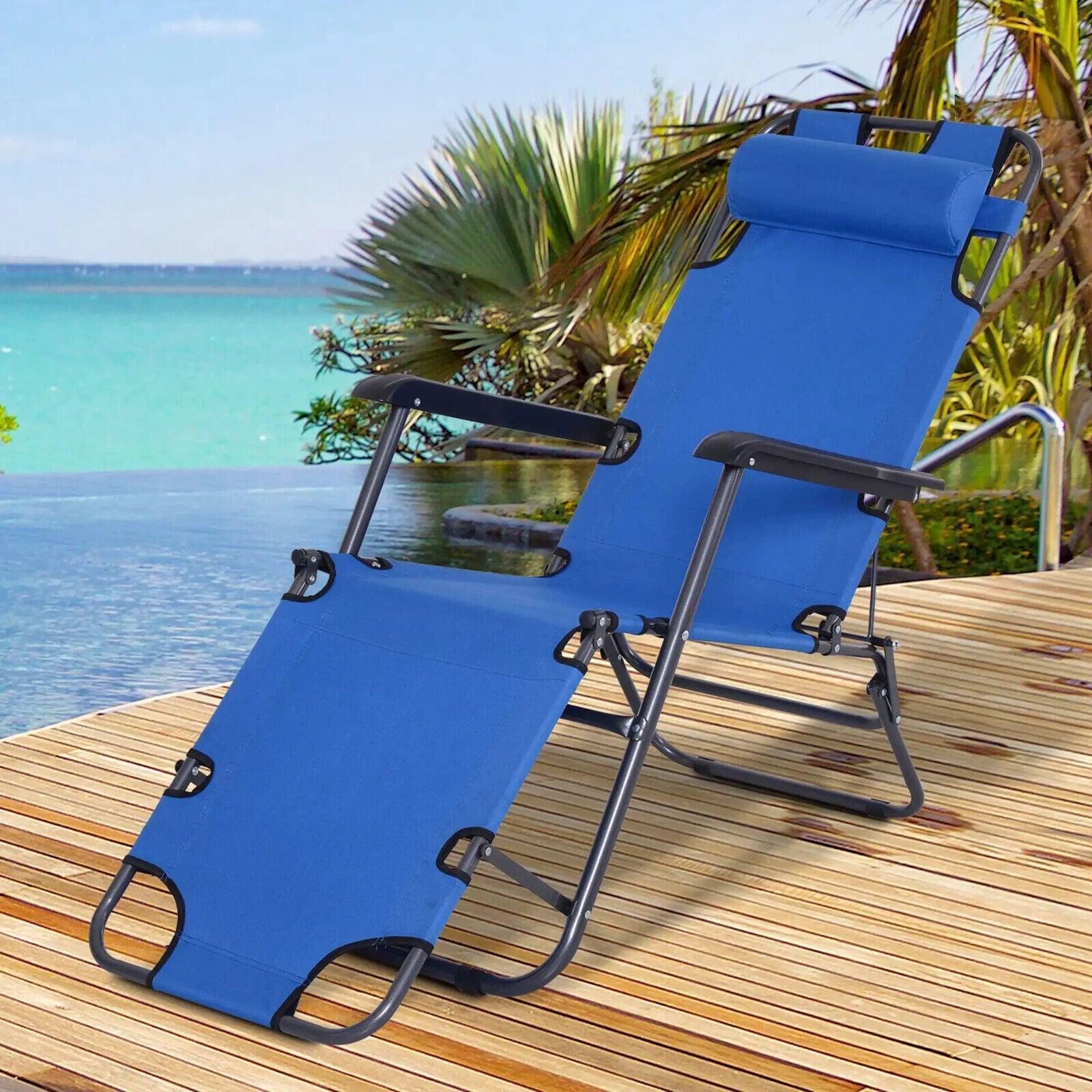 Metal Frame 2 in 1 Sun Lounger, Pillow Outdoor Reclining Chair for Garden Patio - Home and Garden Furniture Shop - #rustic - furniture#