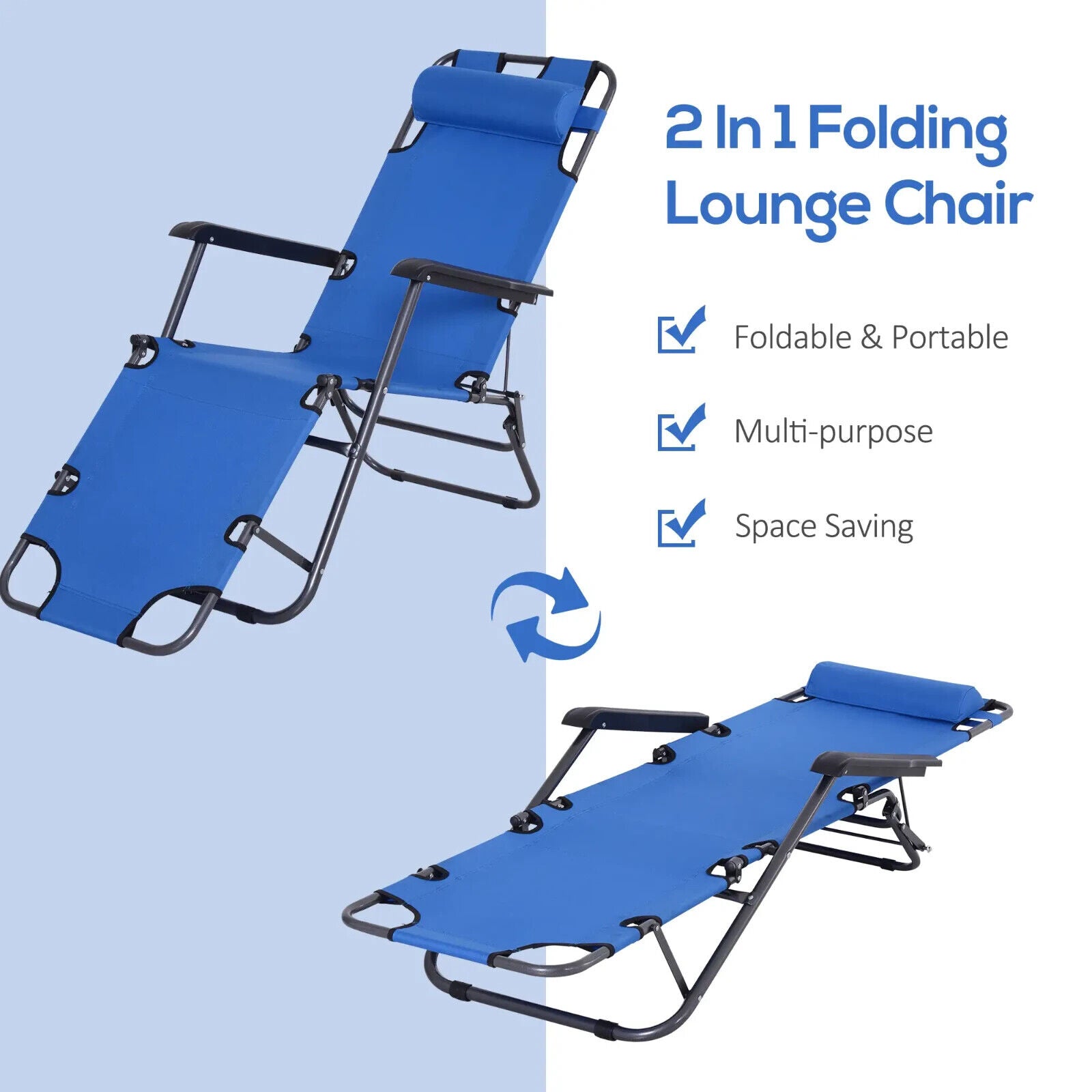 Metal Frame 2 in 1 Sun Lounger, Pillow Outdoor Reclining Chair for Garden Patio - Home and Garden Furniture Shop - #rustic - furniture#