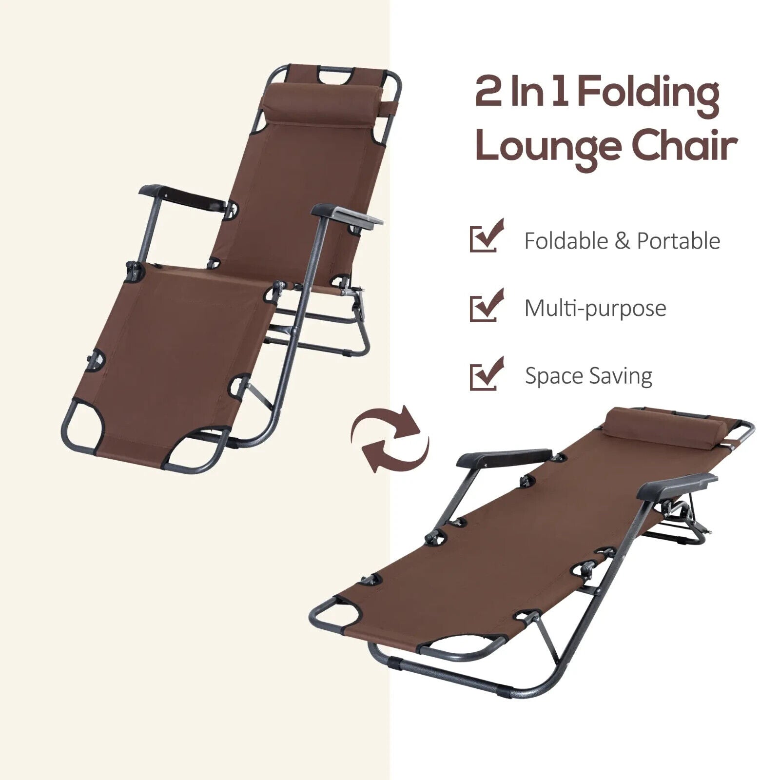 Metal Frame 2 in 1 Sun Lounger, Pillow Outdoor Reclining Chair for Garden Patio - Home and Garden Furniture Shop - #rustic - furniture#