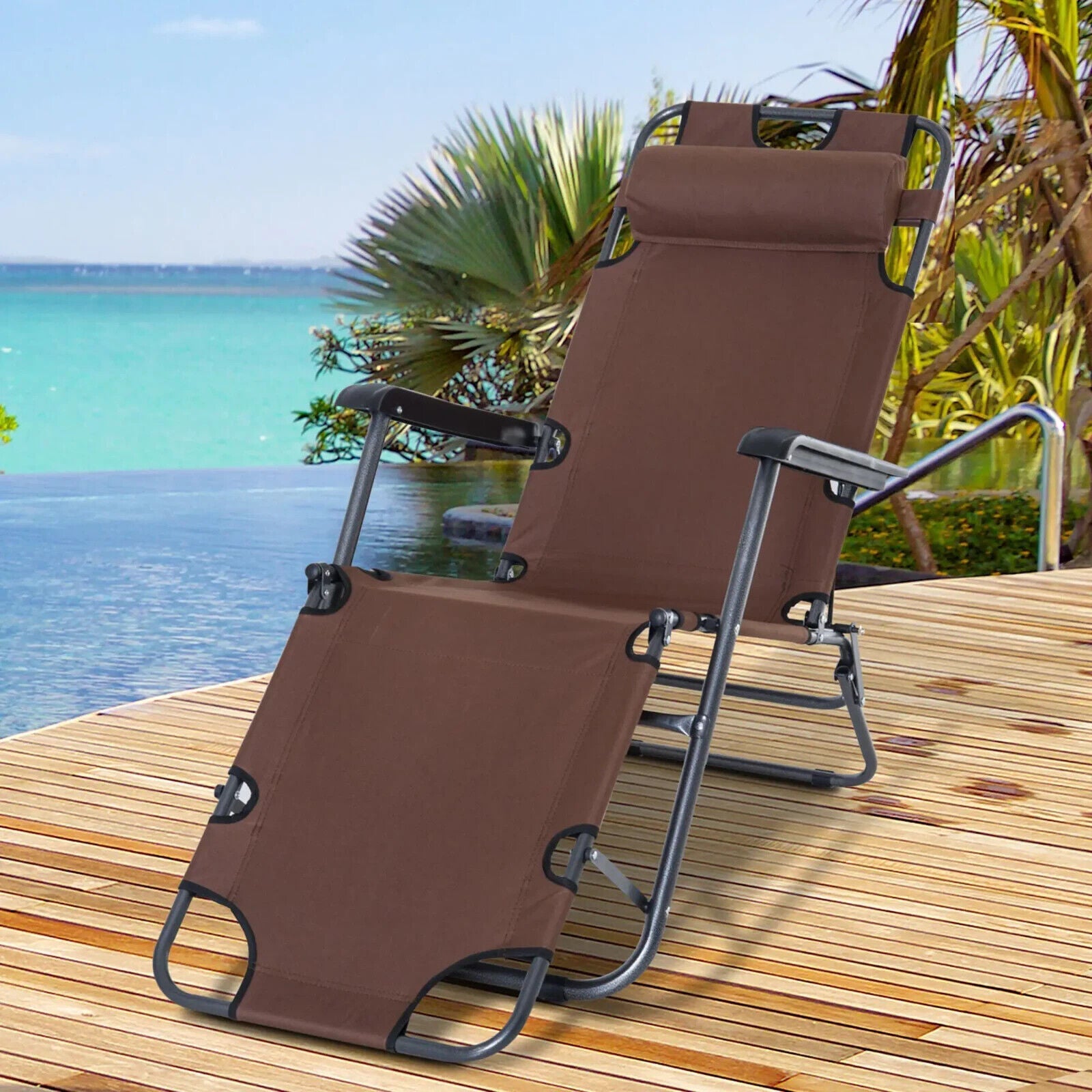 Metal Frame 2 in 1 Sun Lounger, Pillow Outdoor Reclining Chair for Garden Patio - Home and Garden Furniture Shop - #rustic - furniture#