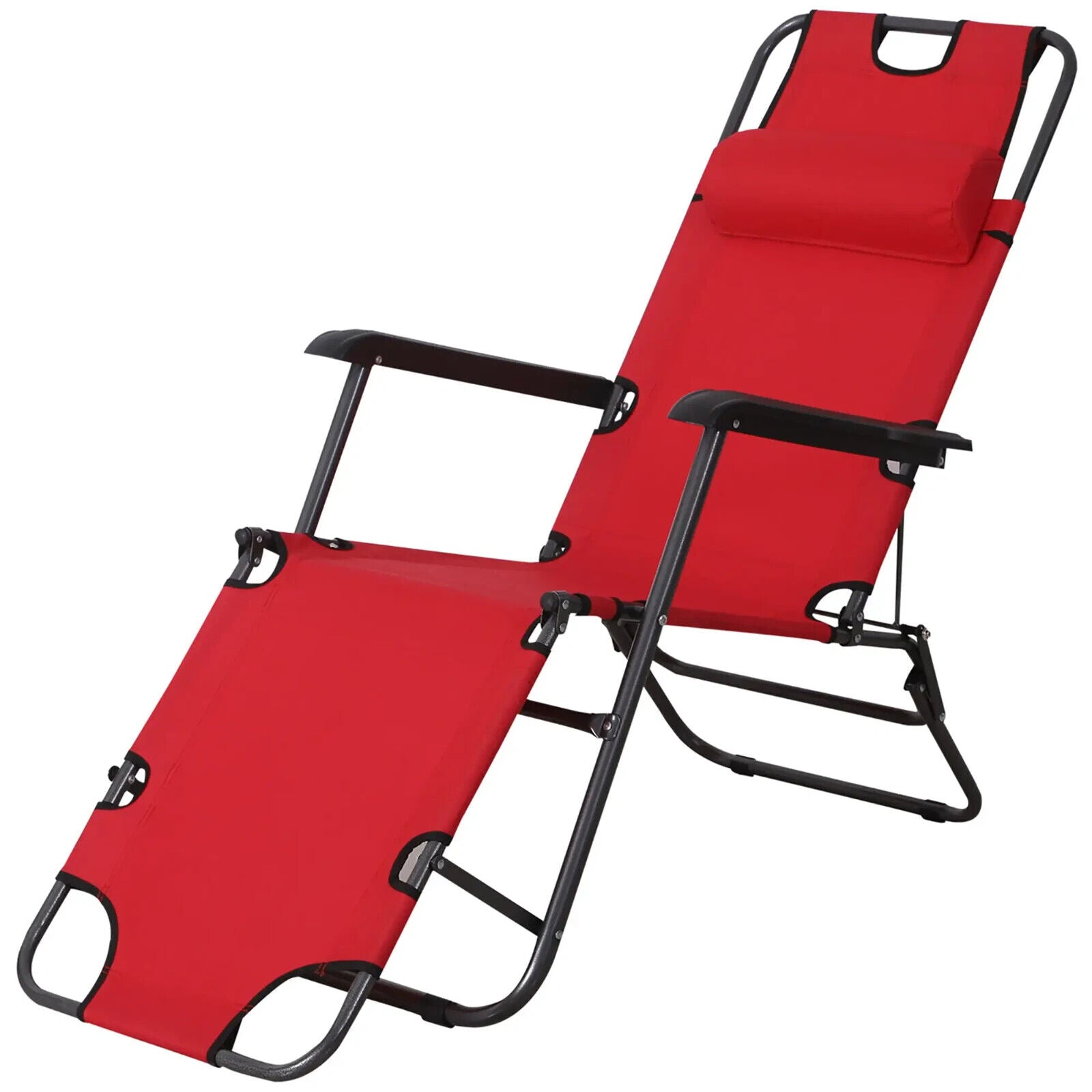 Metal Frame 2 in 1 Sun Lounger Pillow Outdoor Reclining Chair for Patio Garden - Home and Garden Furniture Shop - #rustic - furniture#