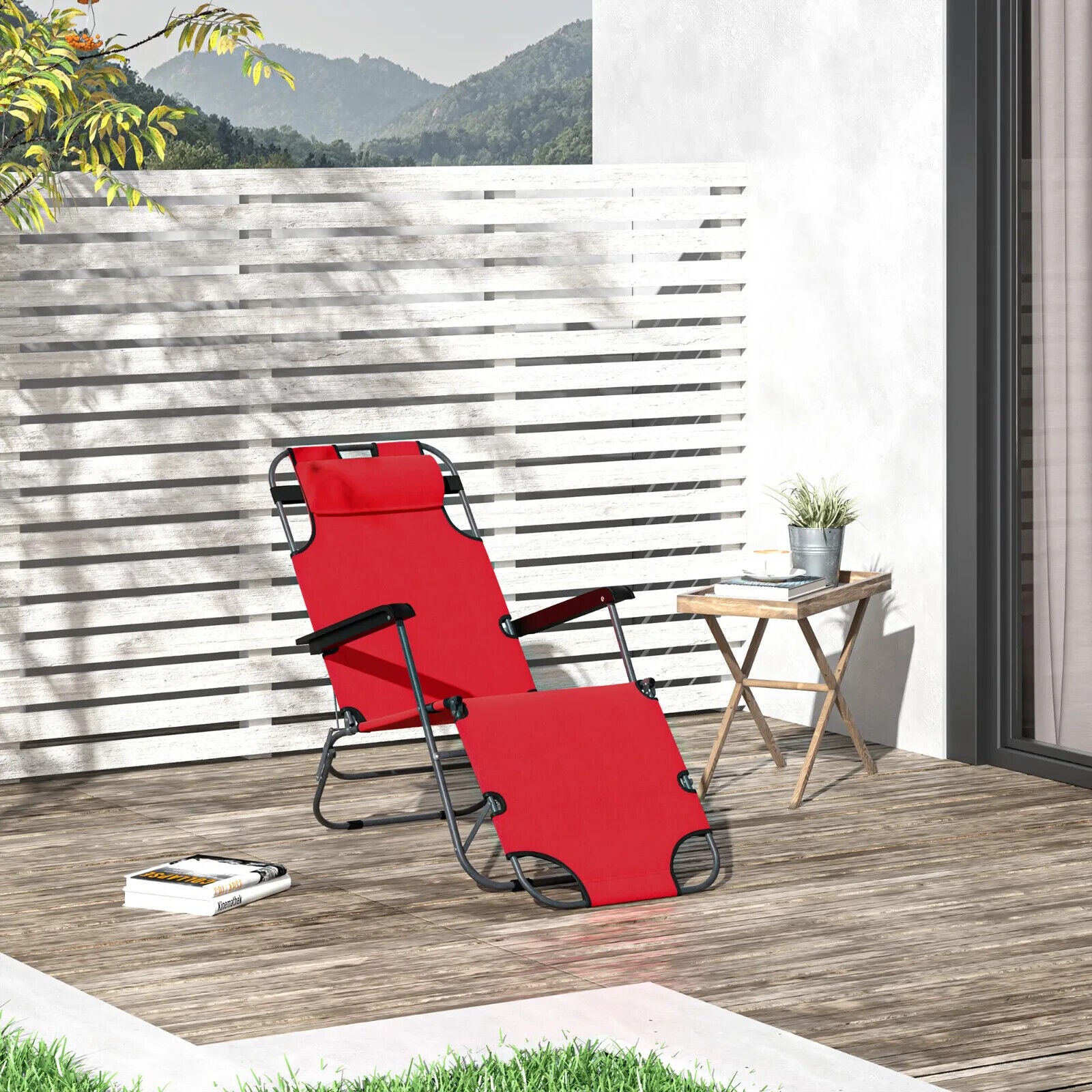 Metal Frame 2 in 1 Sun Lounger Pillow Outdoor Reclining Chair for Patio Garden - Home and Garden Furniture Shop - #rustic - furniture#