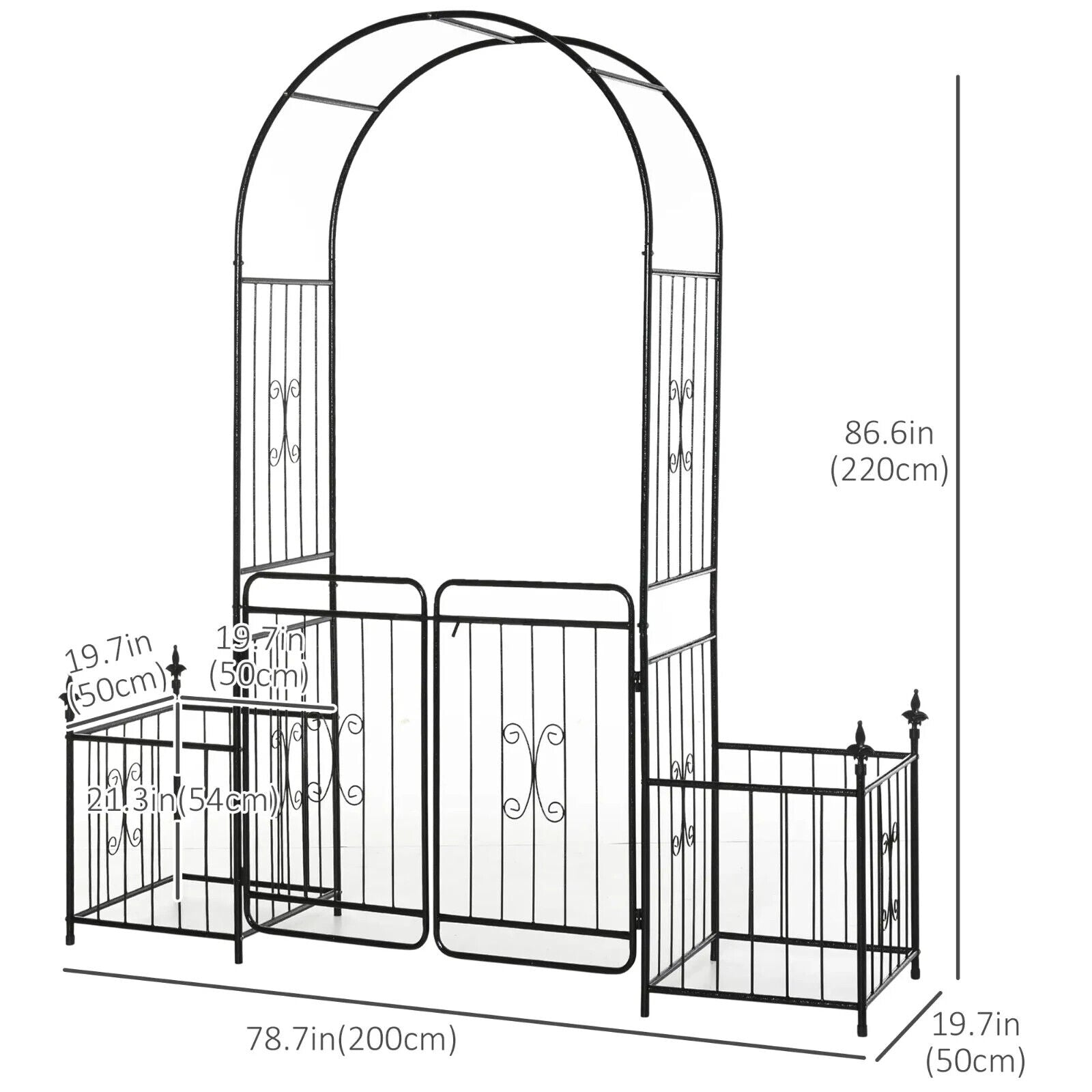 Metal Garden Arbor Arch with Double Doors and Two Planter Baskets Climbing Frame - Home and Garden Furniture Shop - #rustic - furniture#