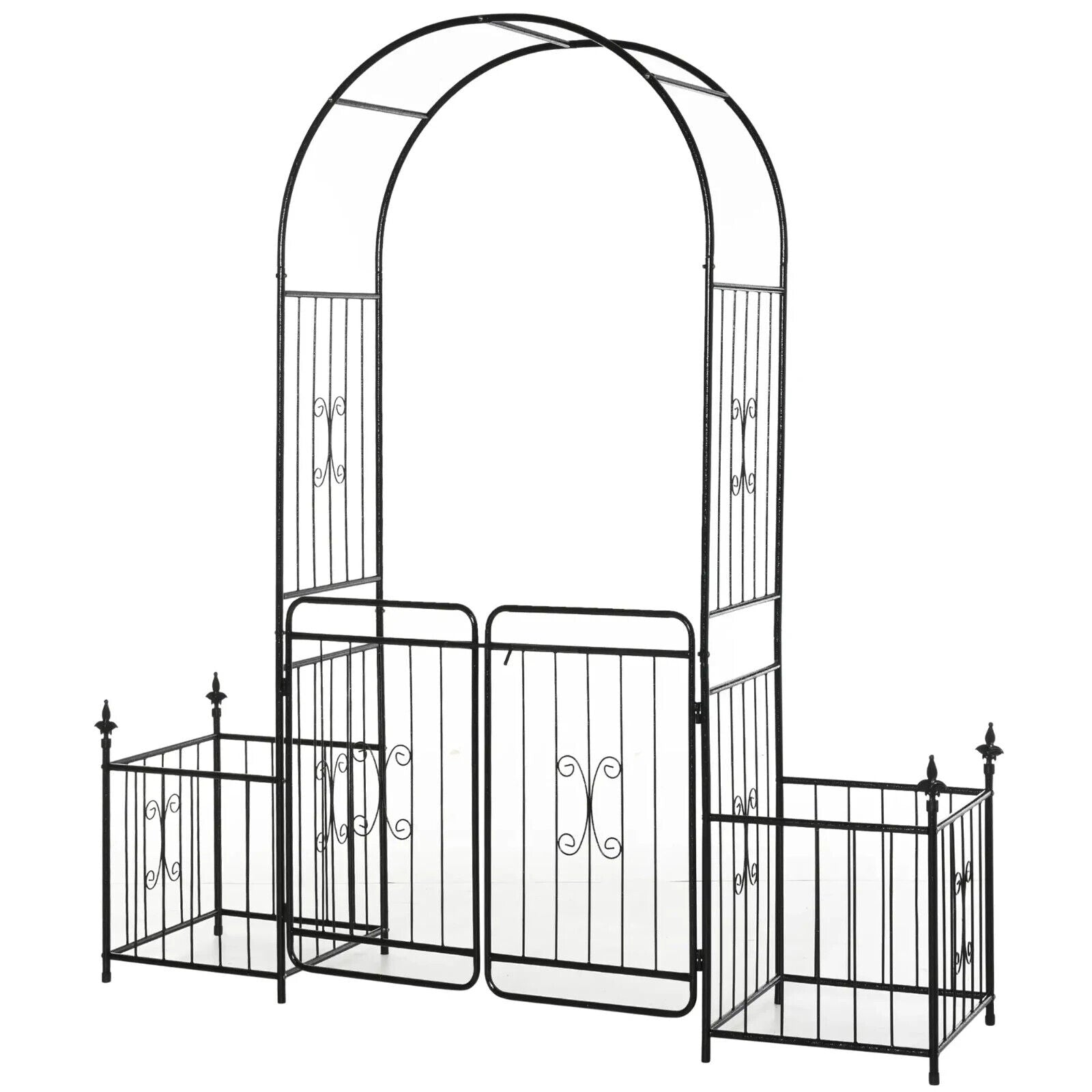Metal Garden Arbor Arch with Double Doors and Two Planter Baskets Climbing Frame - Home and Garden Furniture Shop - #rustic - furniture#