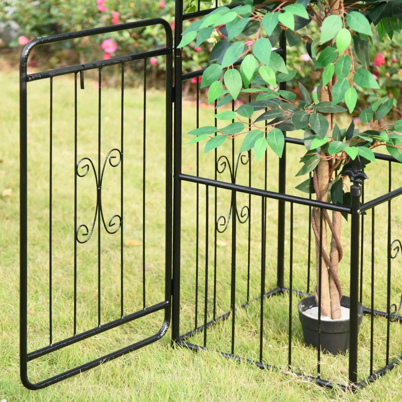 Metal Garden Arbor Arch with Double Doors and Two Planter Baskets Climbing Frame - Home and Garden Furniture Shop - #rustic - furniture#